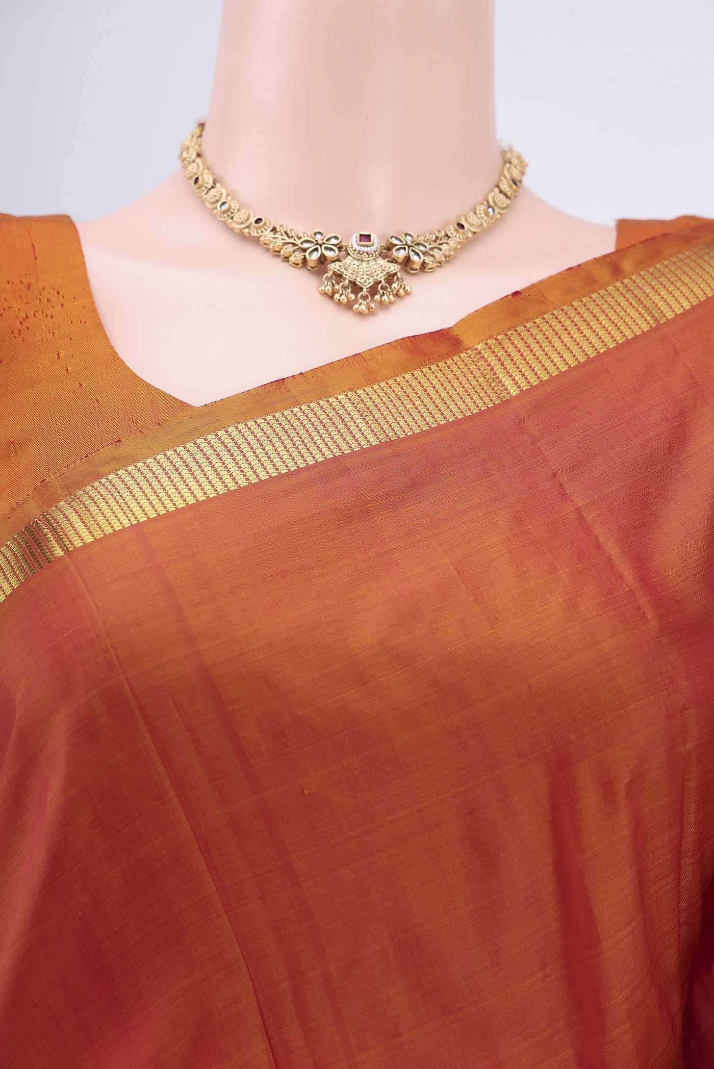 Rust Kanchipuram Silk Saree - Image 2