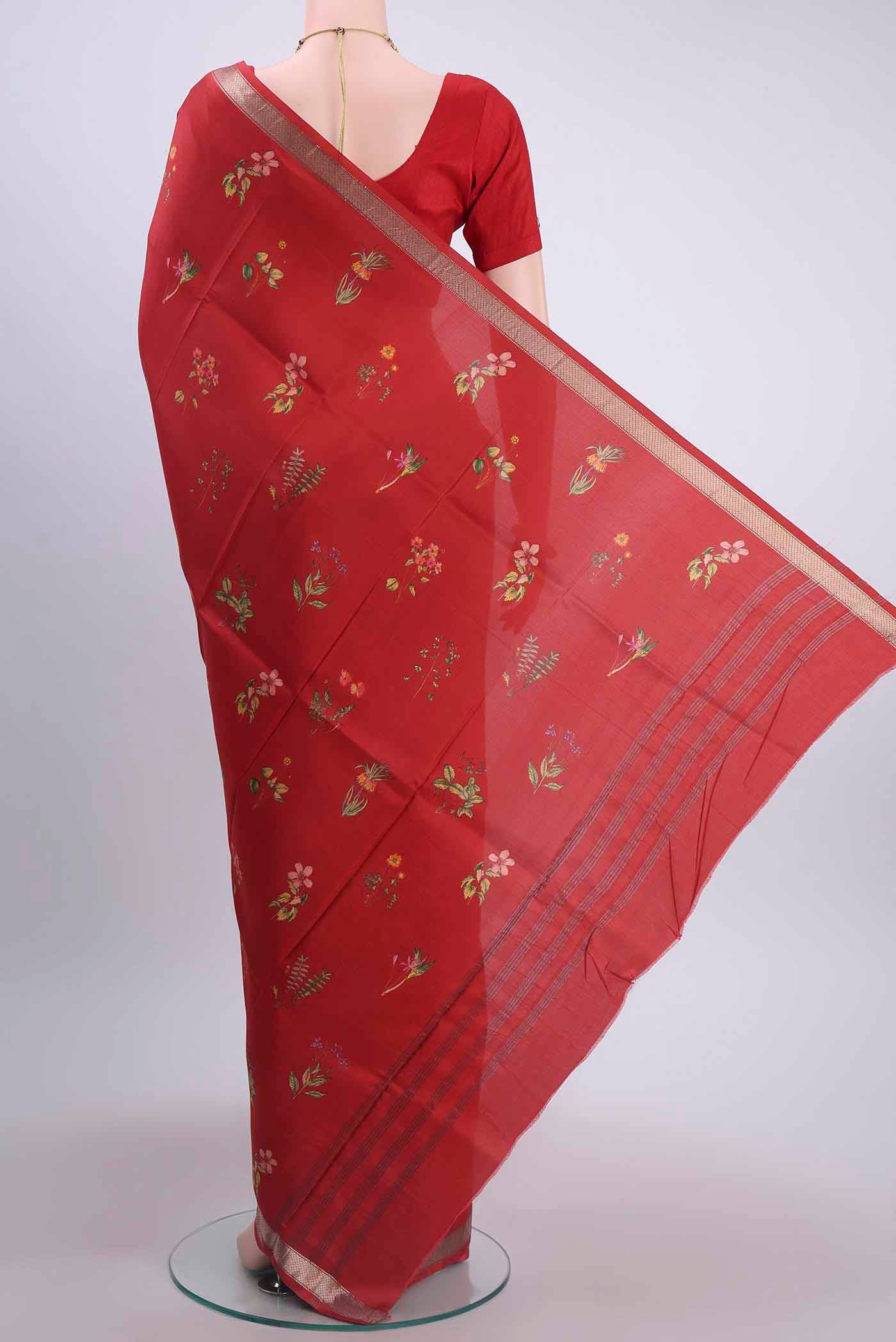 Rust Printed Silk Saree - Image 3
