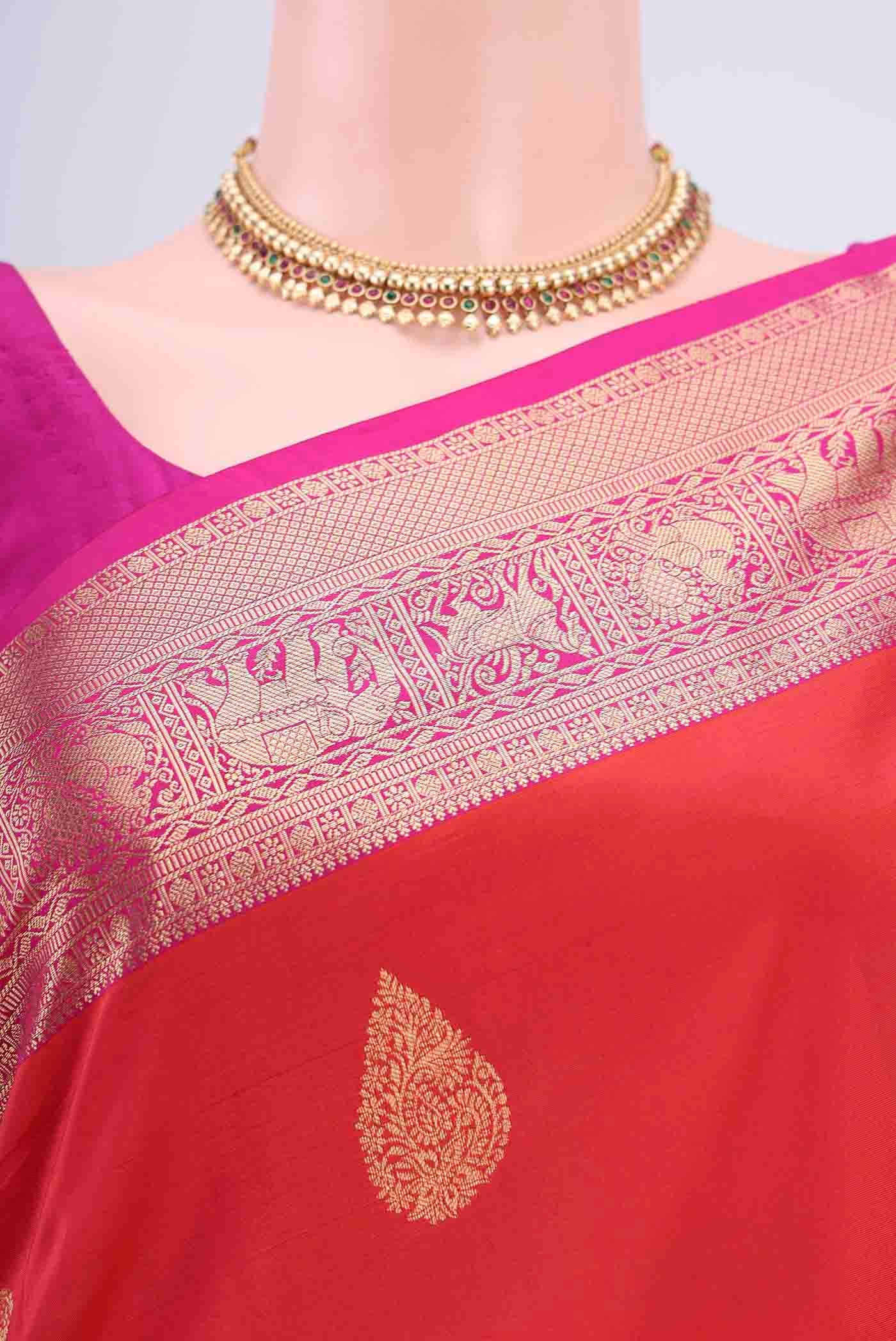Orange with Pink Color Soft Silk Saree - Image 2