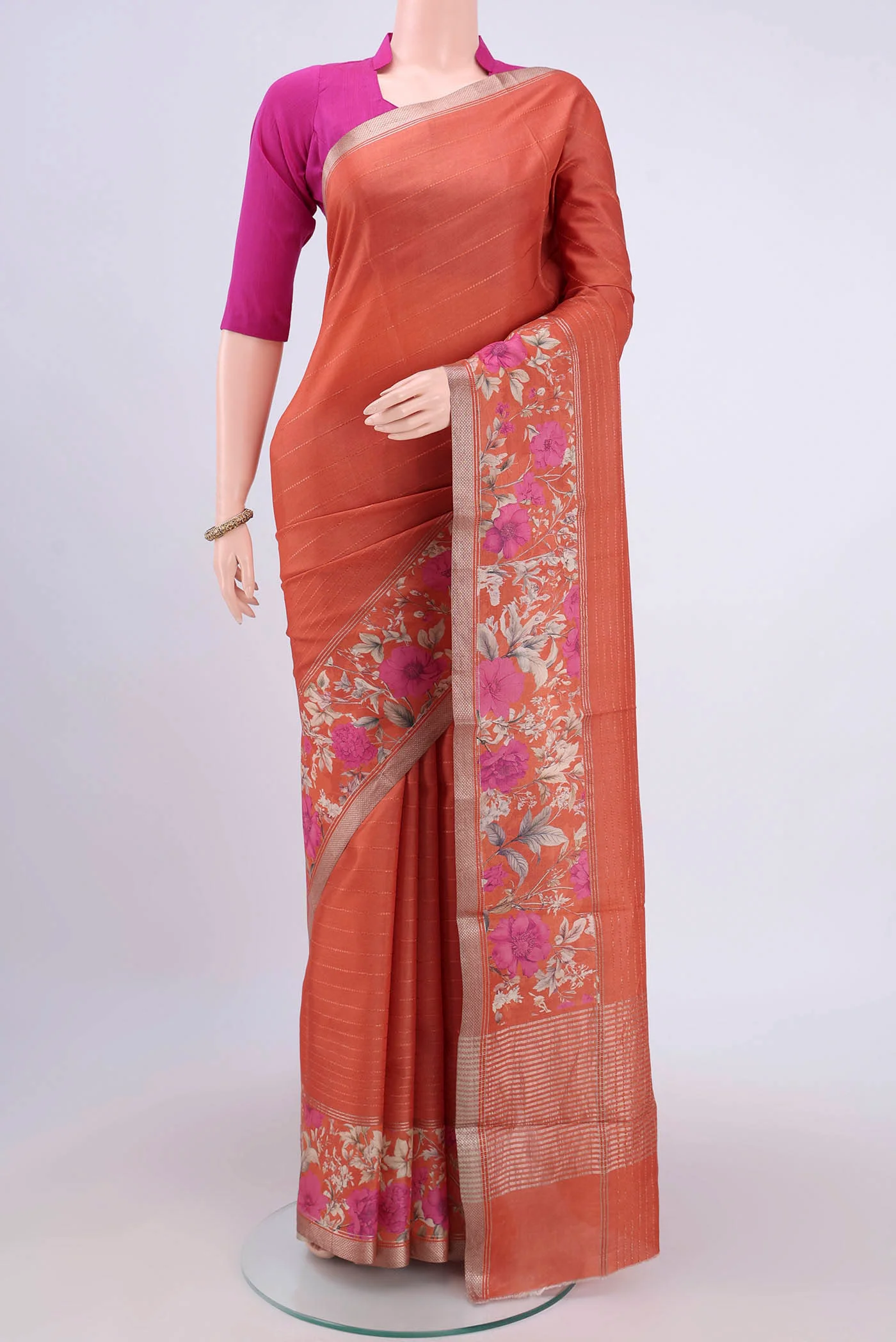 Rust Tussar Silk Saree