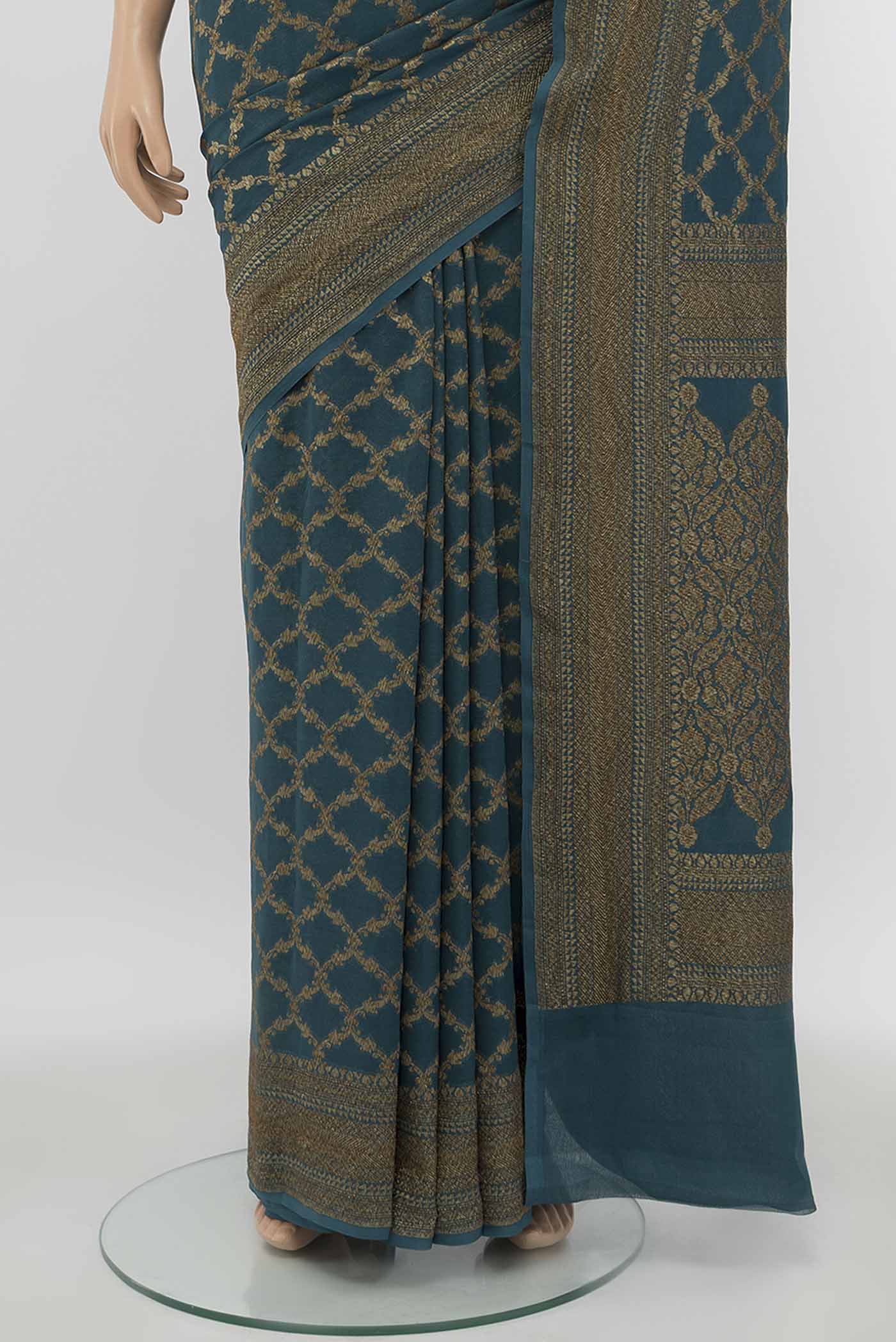 Blue Banarasi Georgette Saree - Image 3