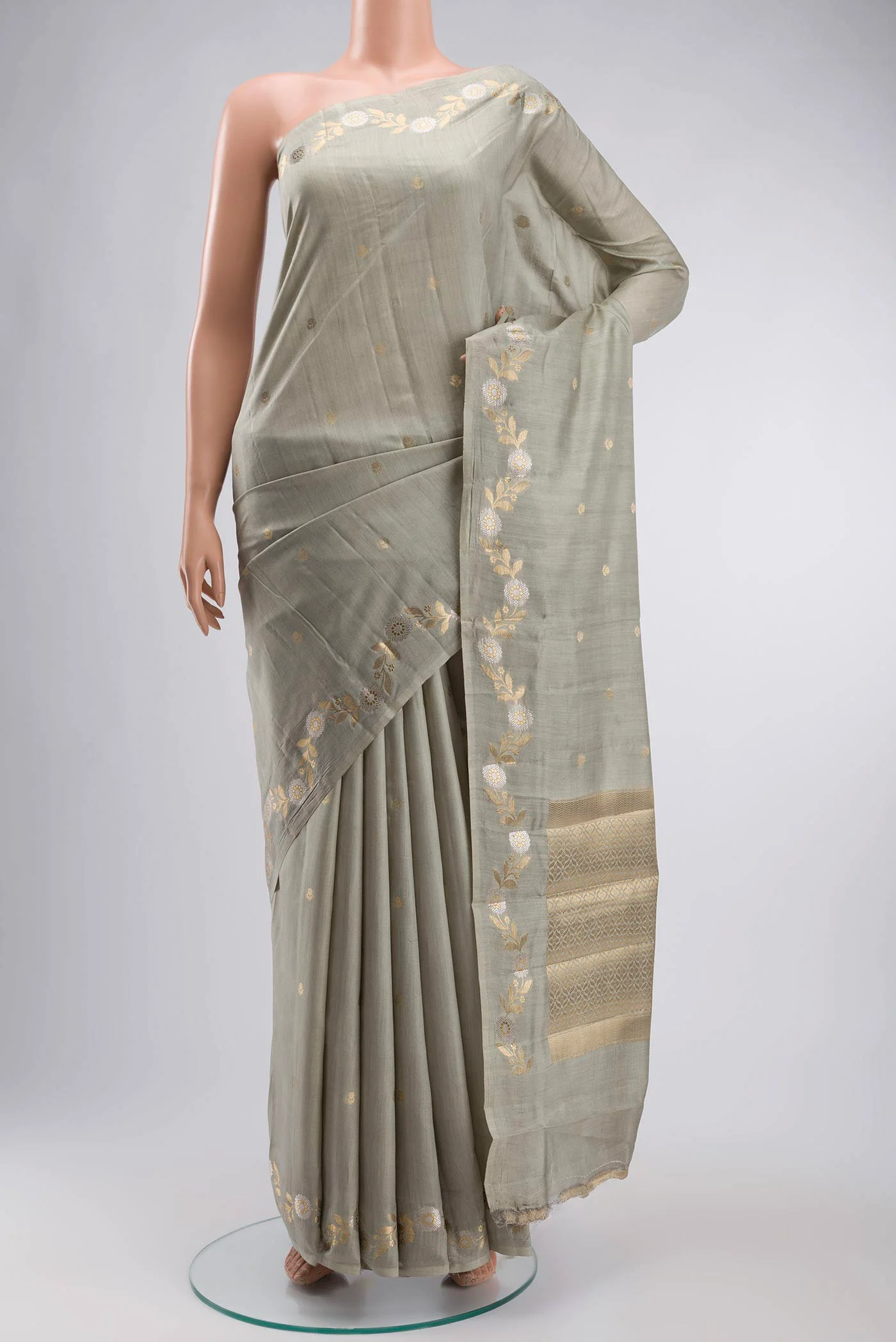 Sage Green Banarasi Raw Silk Saree