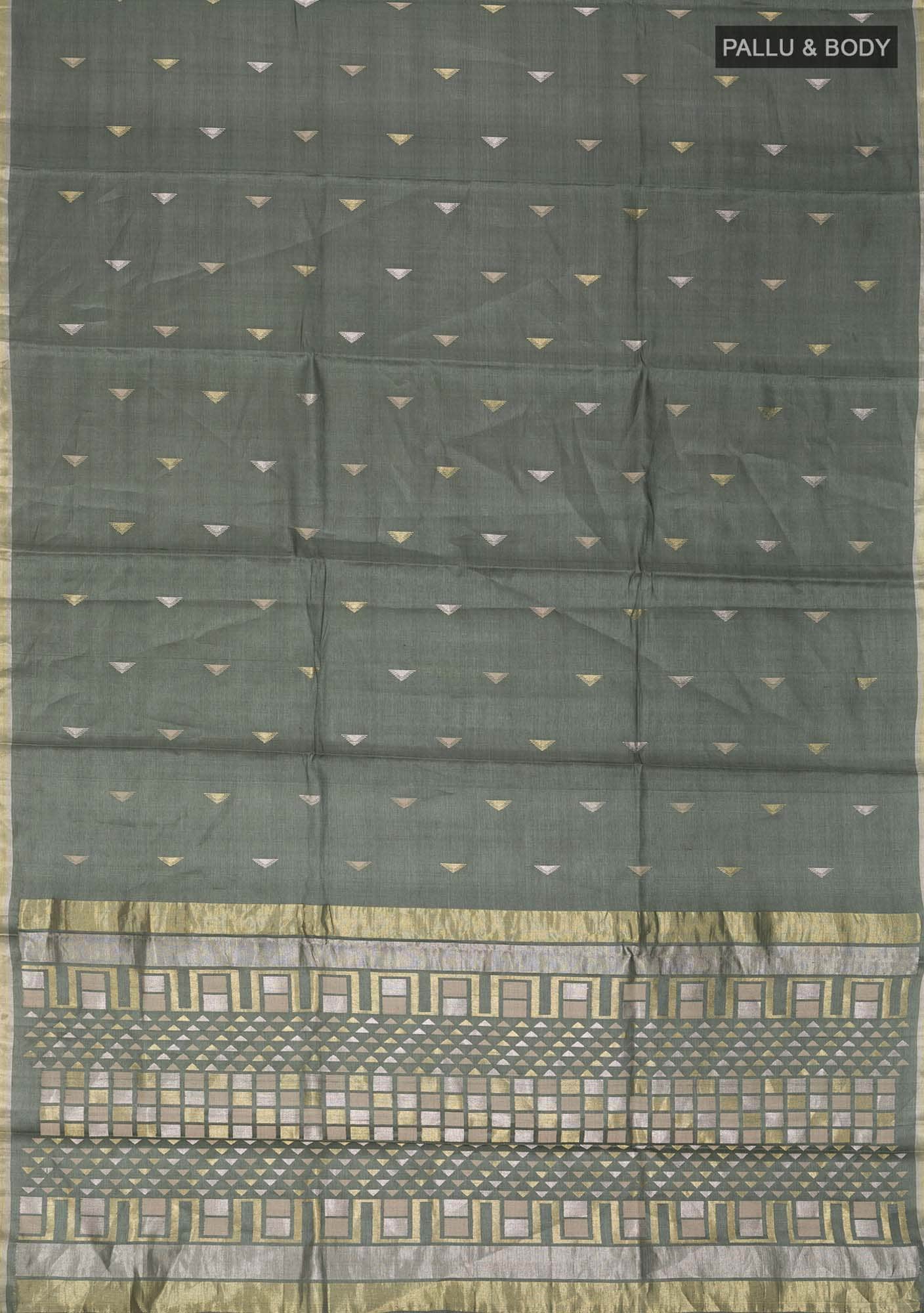 Sage Green Bhagalpuri Tussar Silk Saree - Image 4