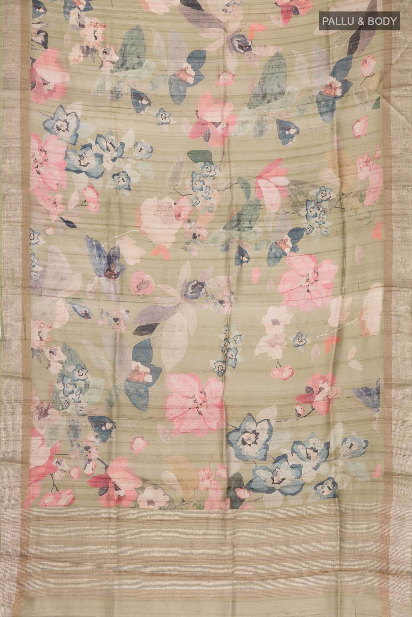 Sage Green Bhagalpuri Tussar Silk Saree - Image 3