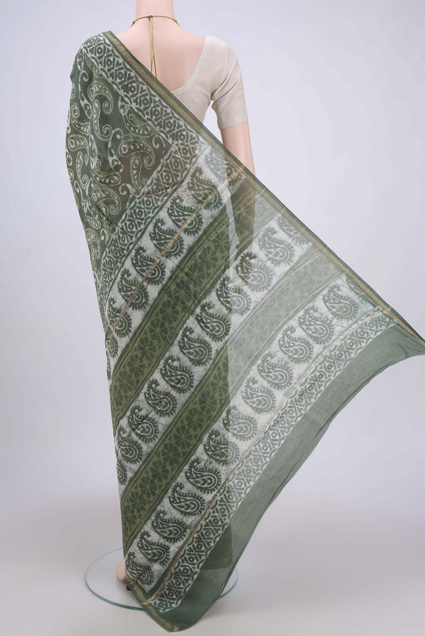 Sage Green Chanderi Silk Cotton Saree - Image 3