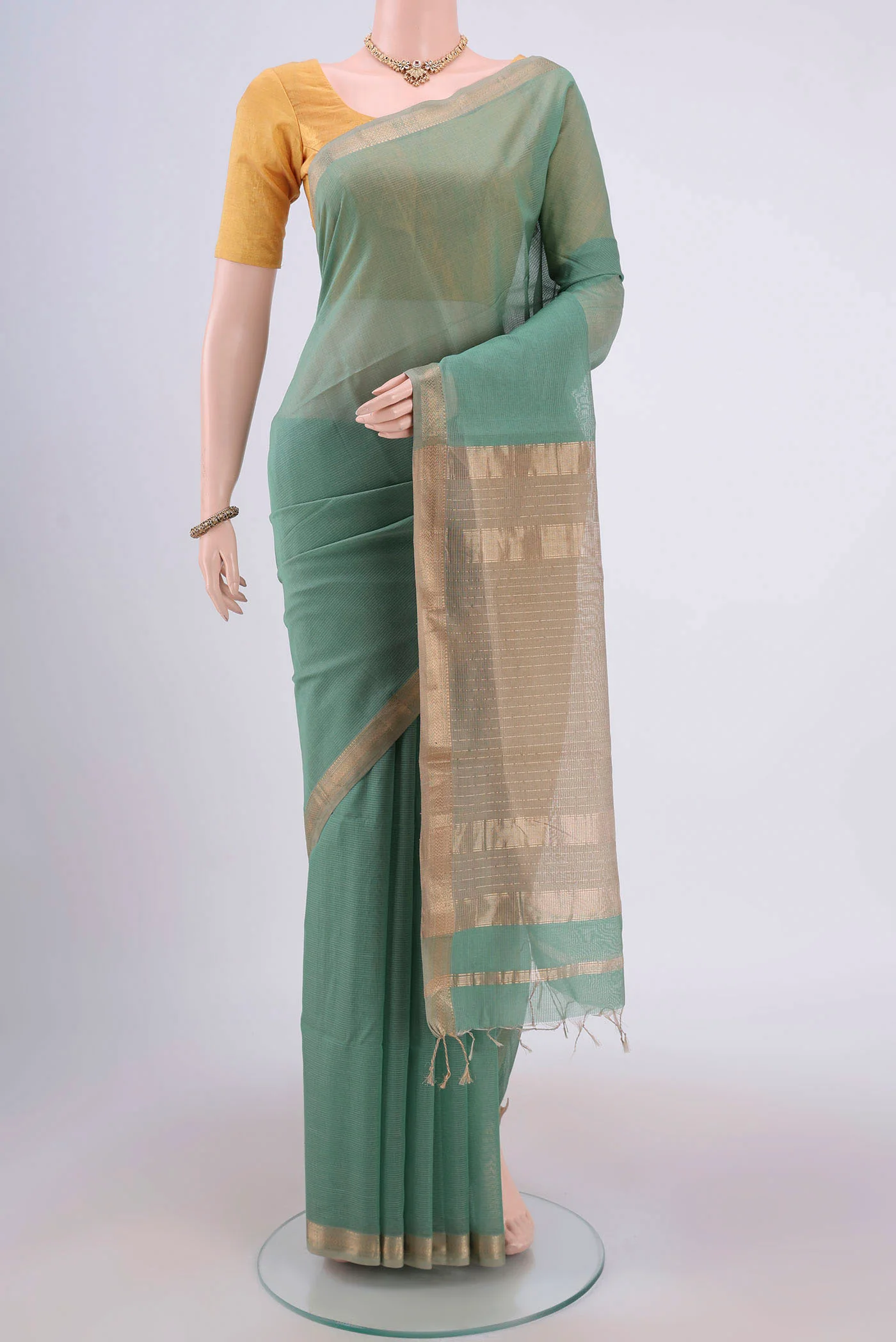 Sage Green Maheshwari Silk Cotton Saree