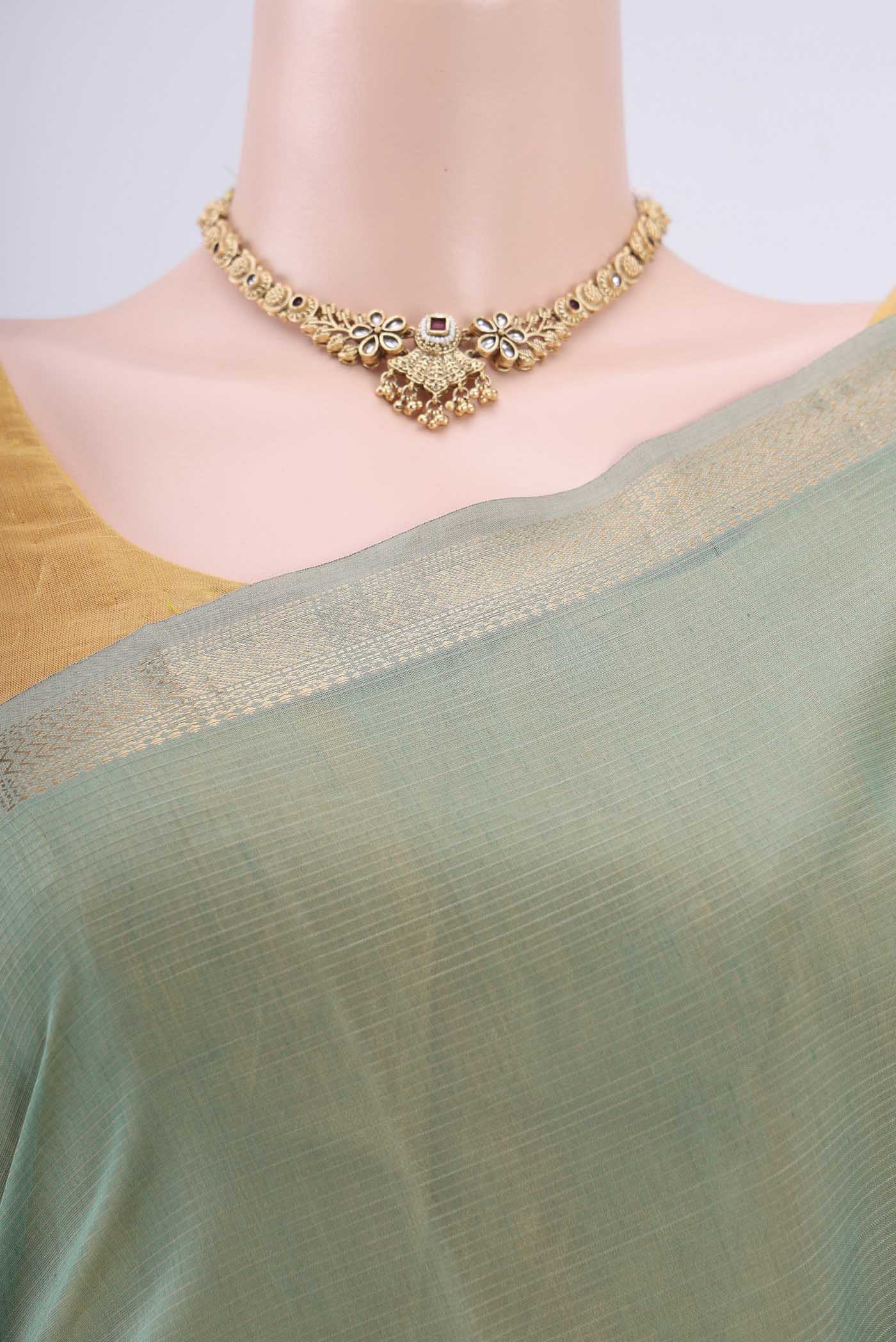 Sage Green Maheshwari Silk Cotton Saree - Image 2
