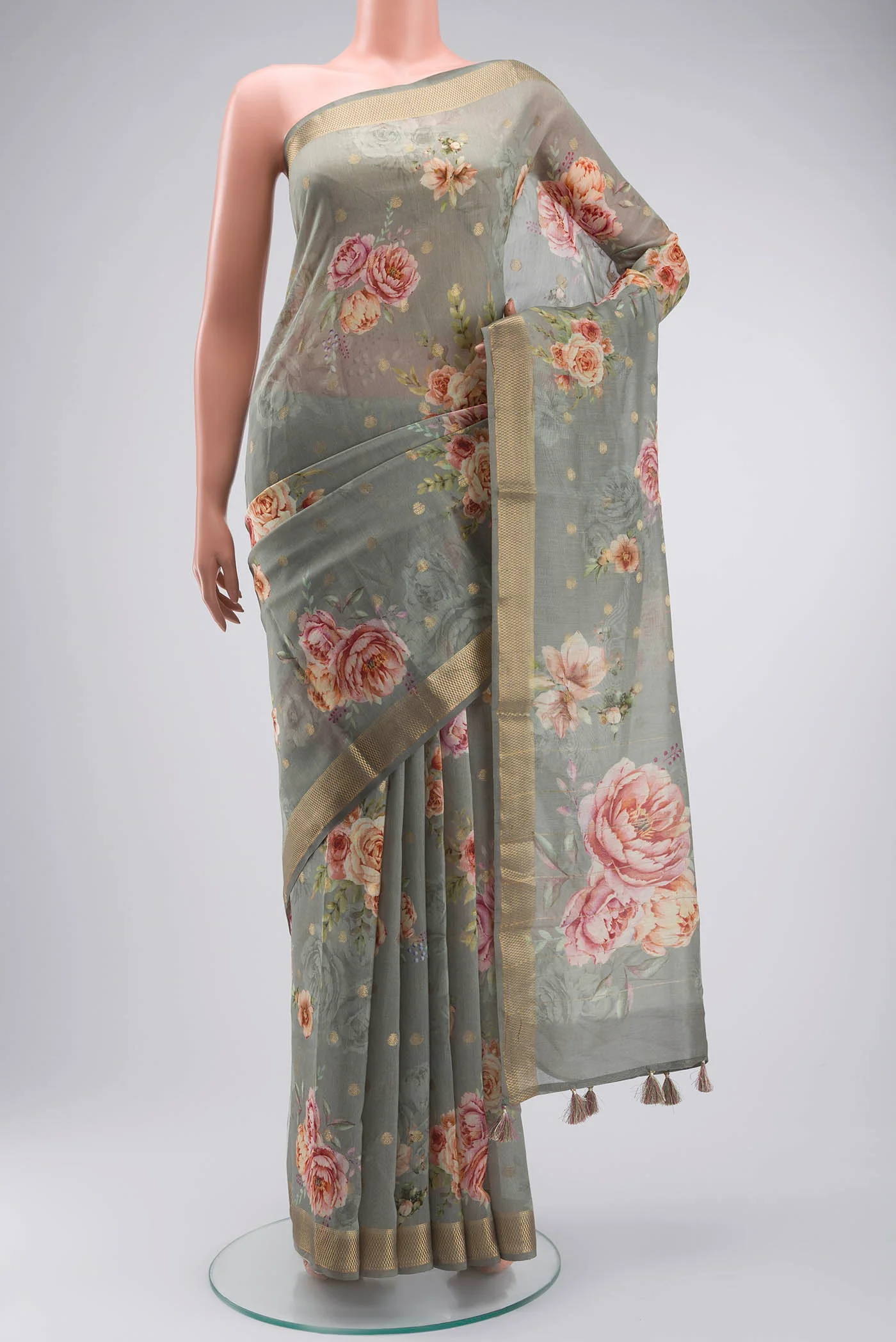Sage Green Silk Cotton Saree