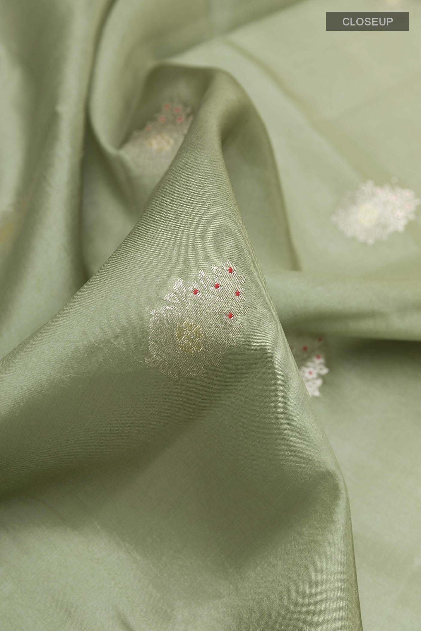 Sage Green Tussar Silk Saree - Image 2