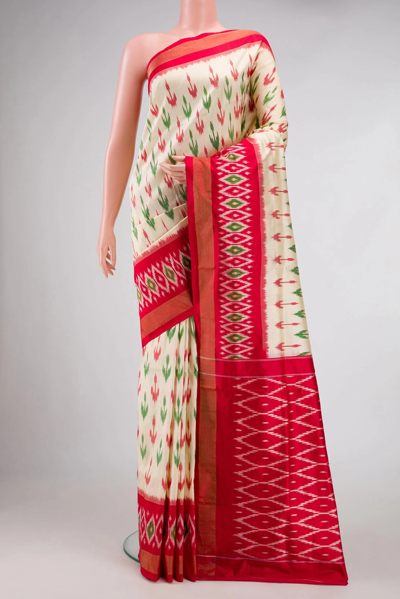 Cream Pochampally Silk Saree