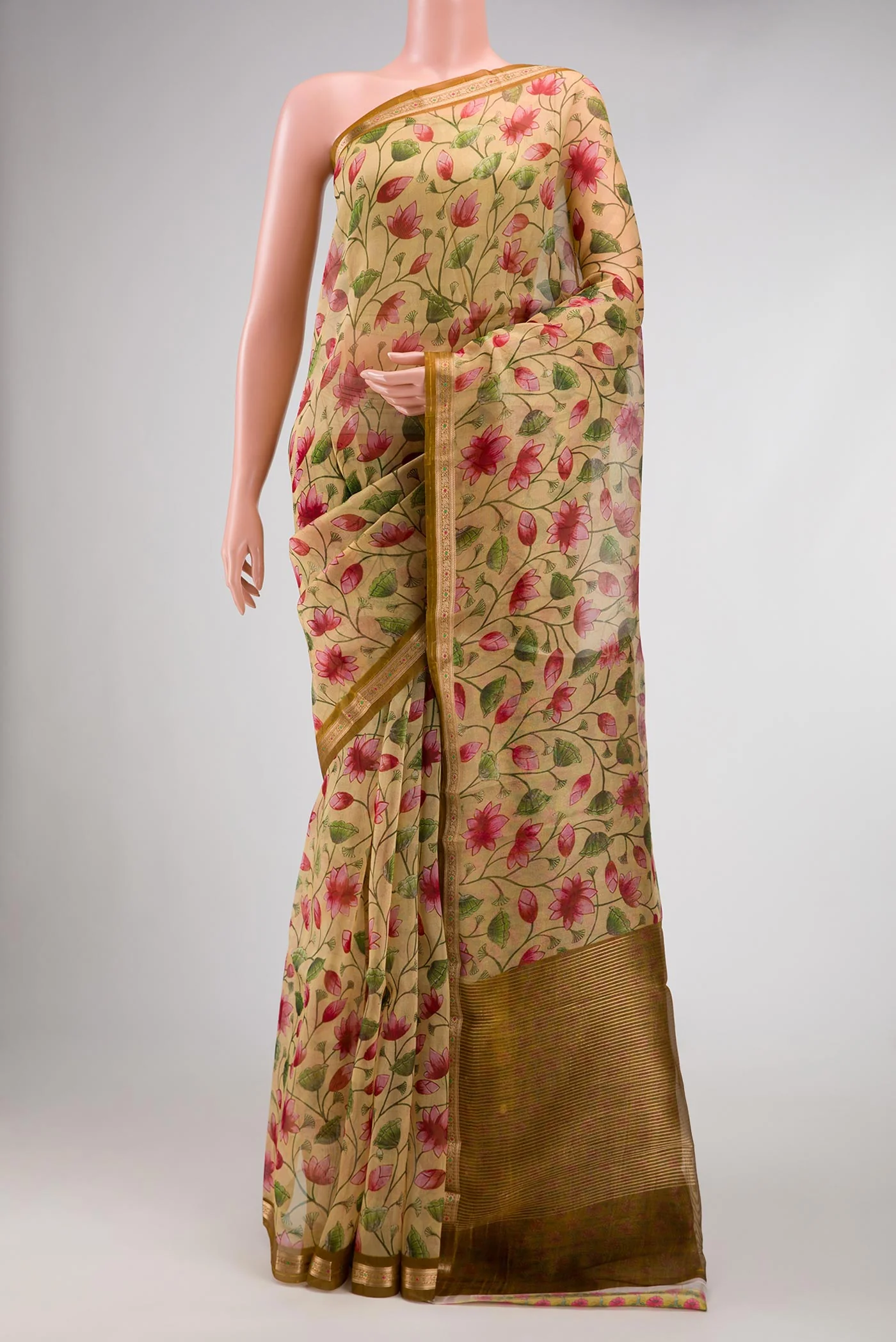 Sandal Organza Silk Saree
