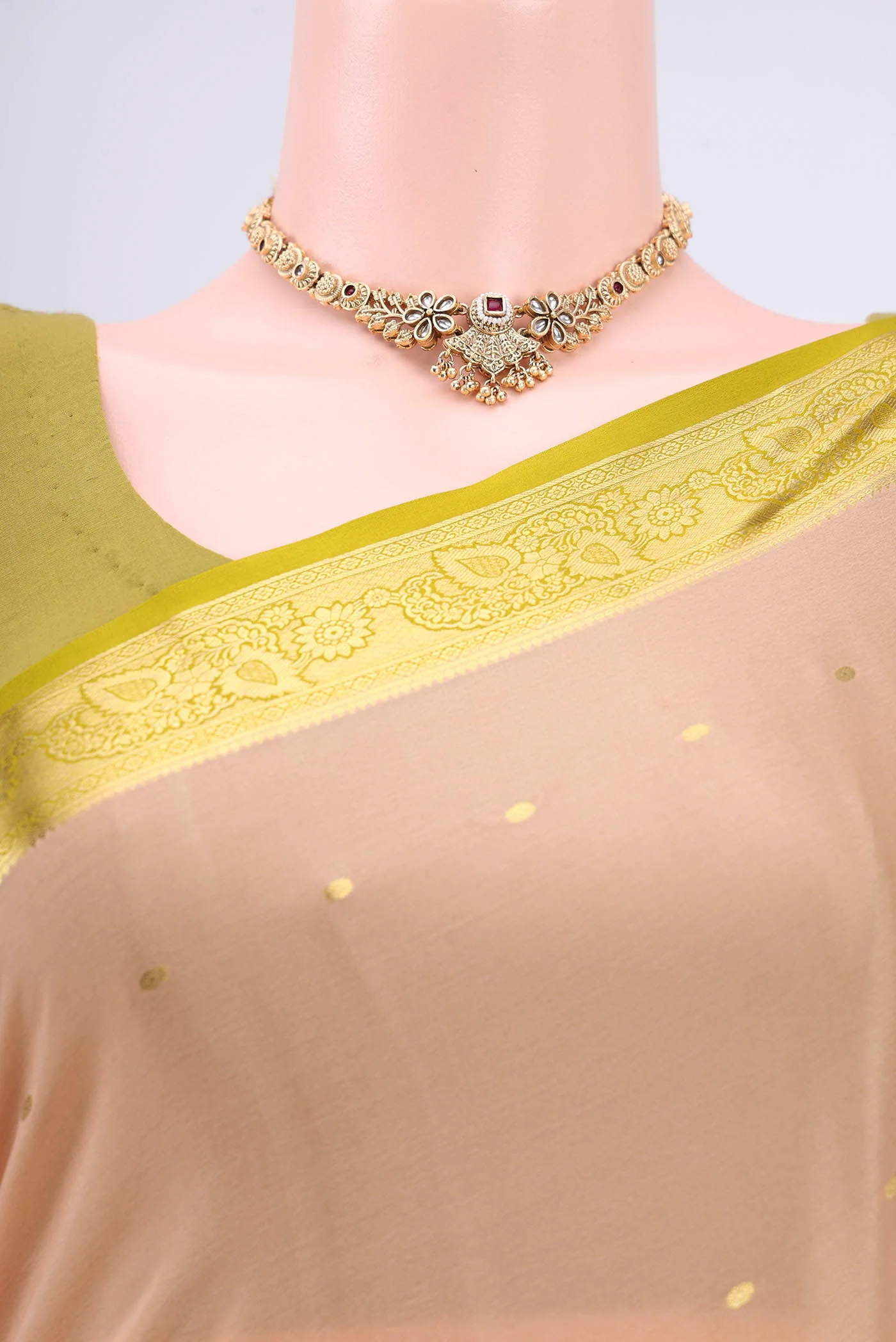 Peach Mysore Crepe Saree - Image 2