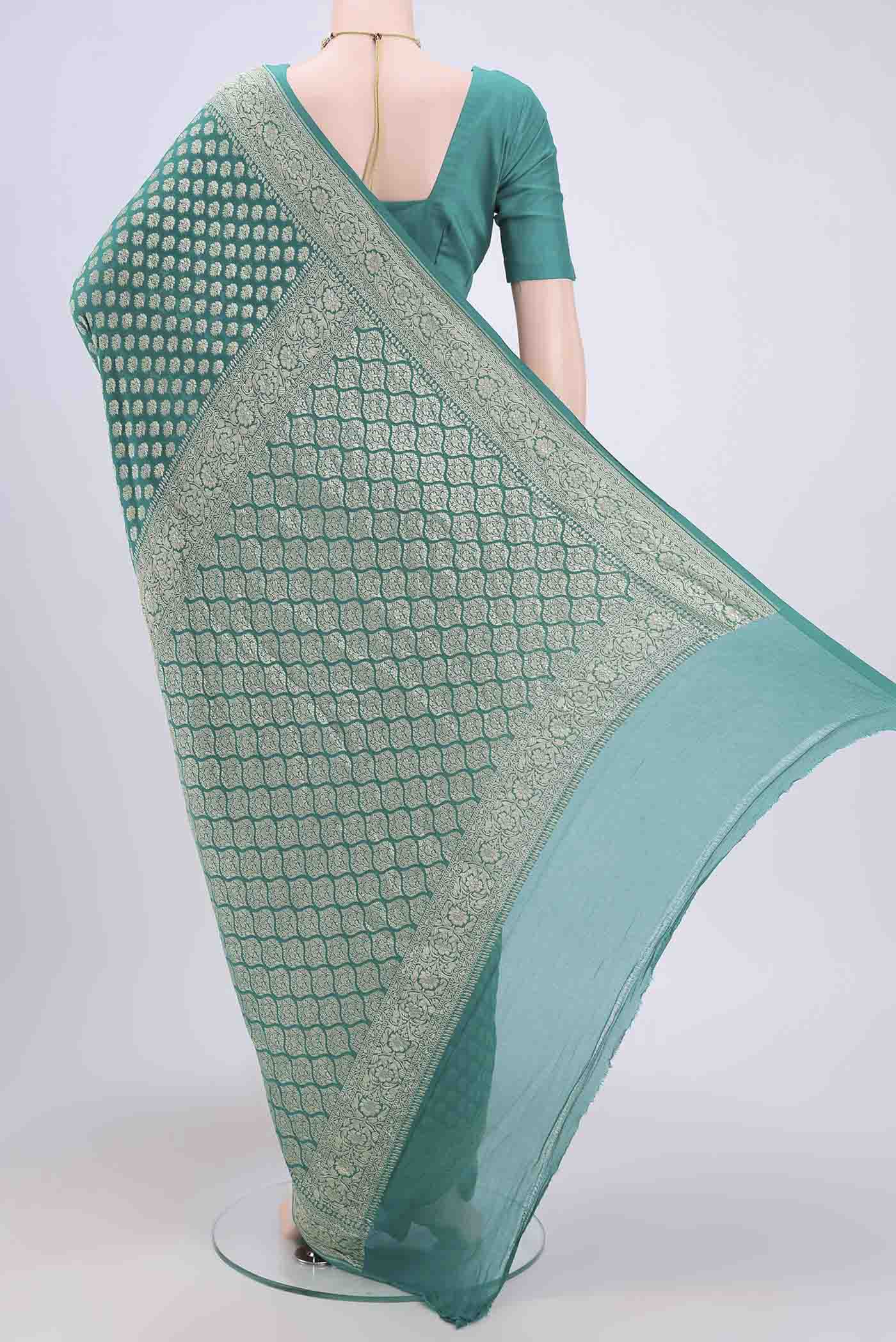 Turquoise Banarasi Georgette Saree - Image 3