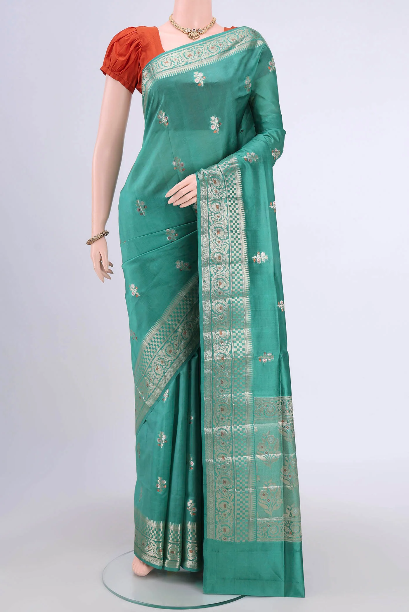 Teal Banarasi Raw Silk Saree