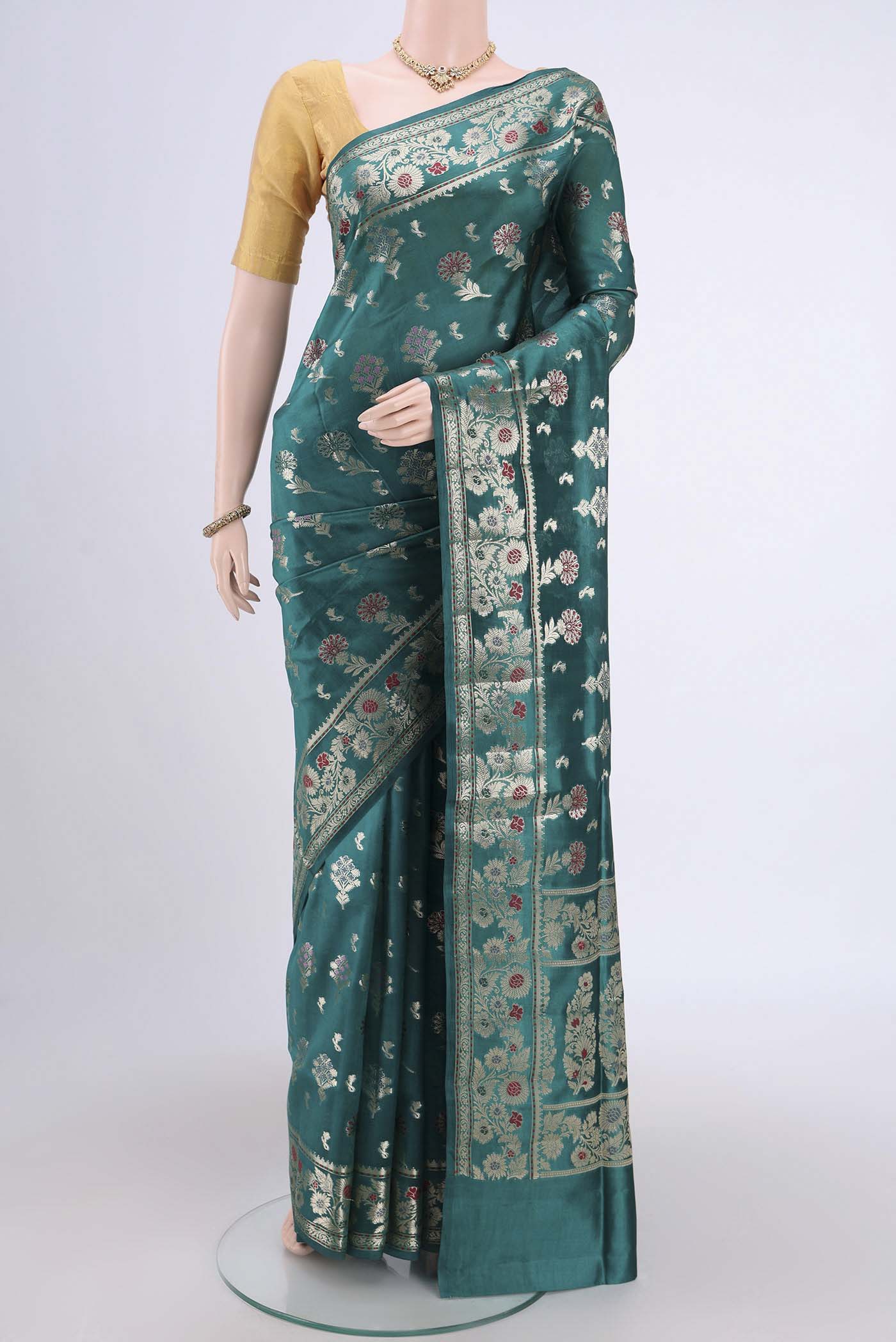 Green Banarasi Raw Silk Saree