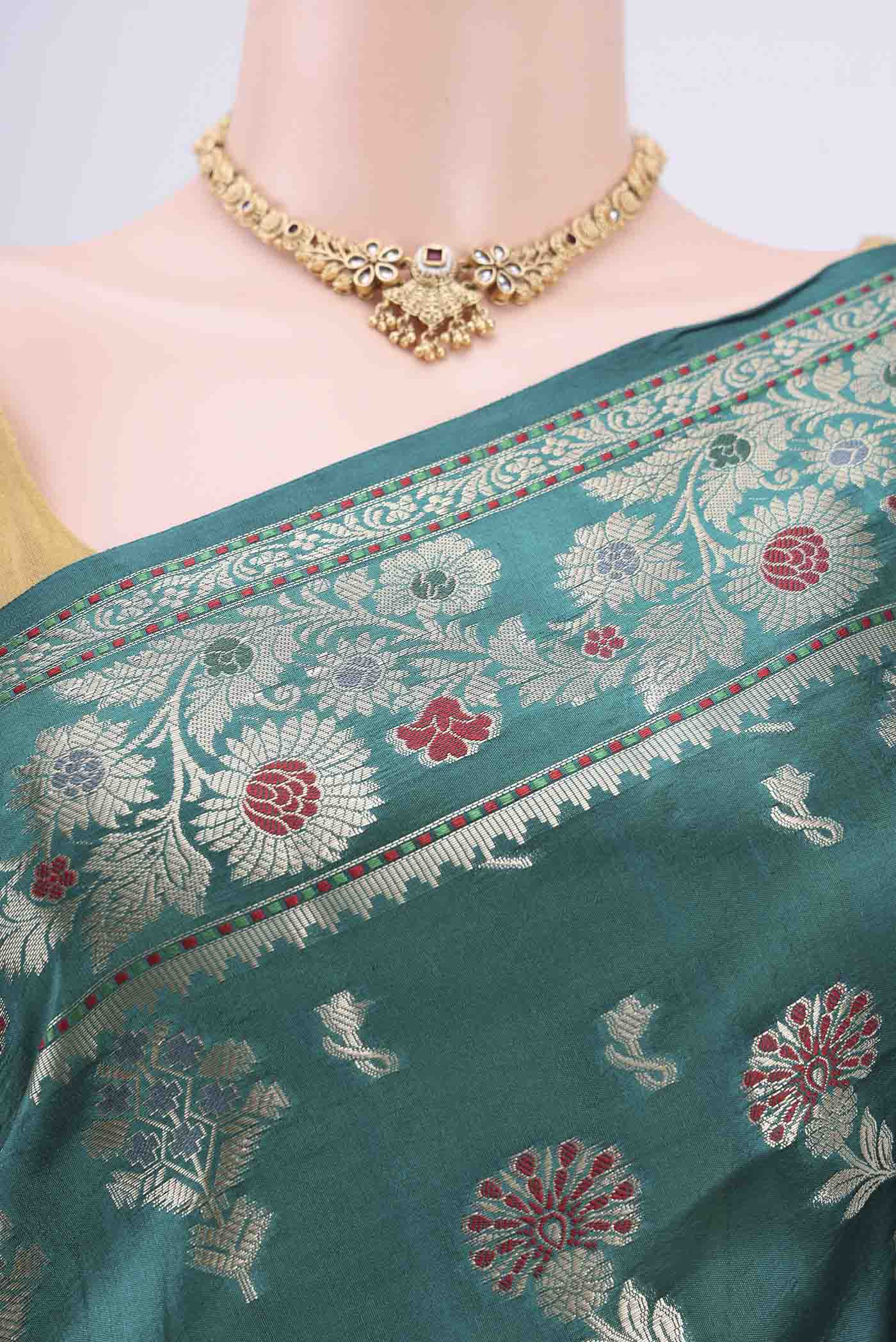 Green Banarasi Raw Silk Saree - Image 2