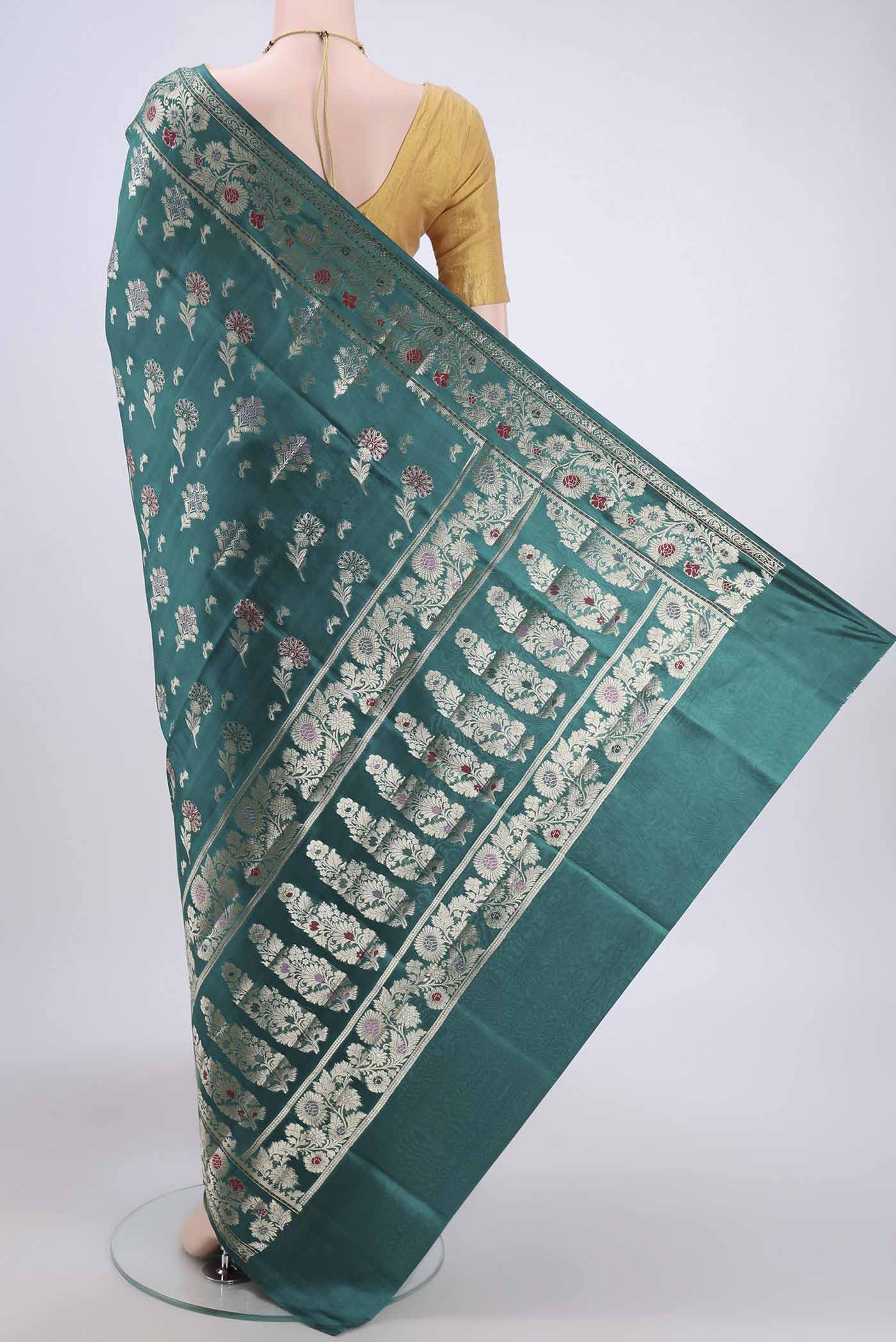 Green Banarasi Raw Silk Saree - Image 3