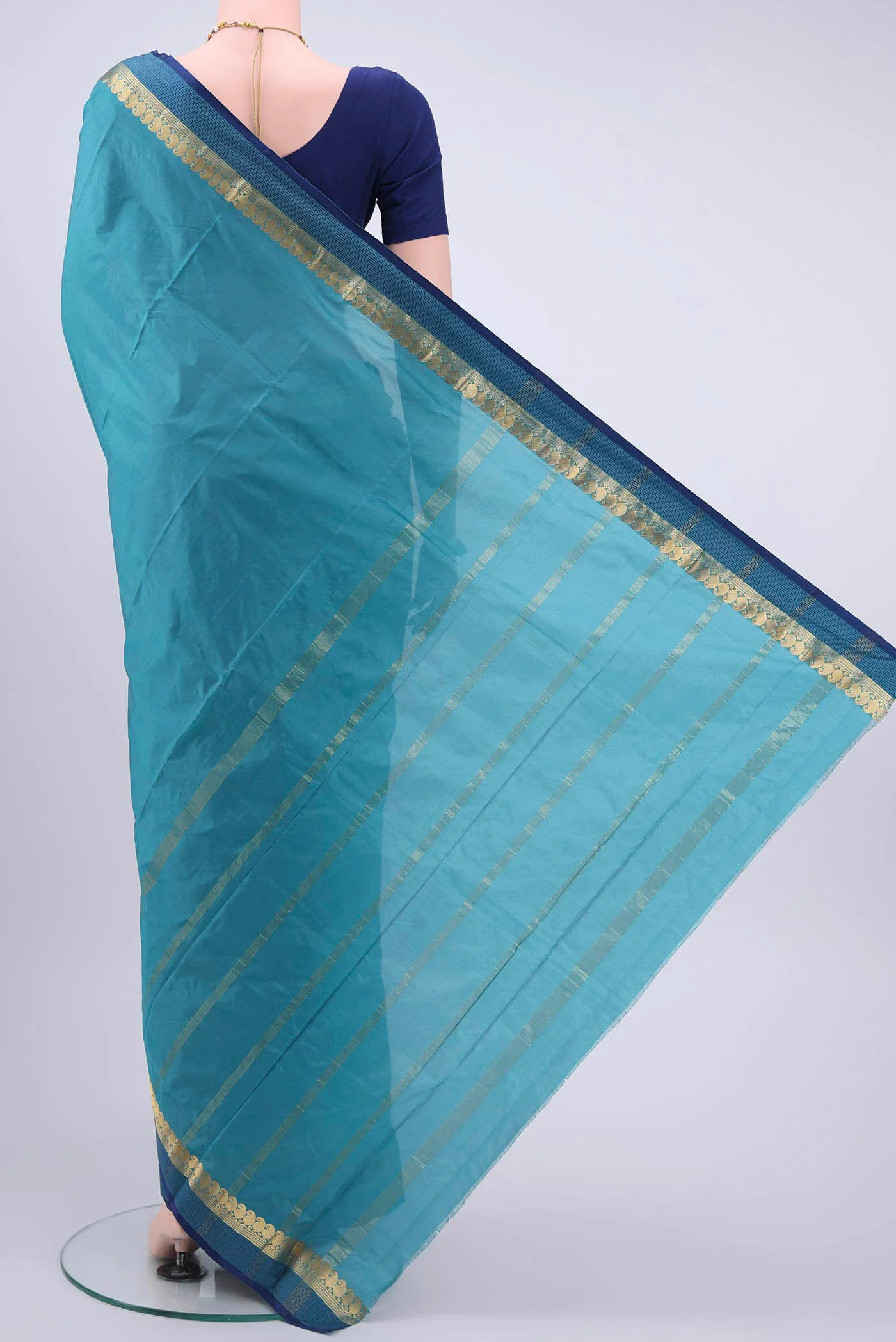 Sea Green Blended Bangalore Silk Saree - Image 3
