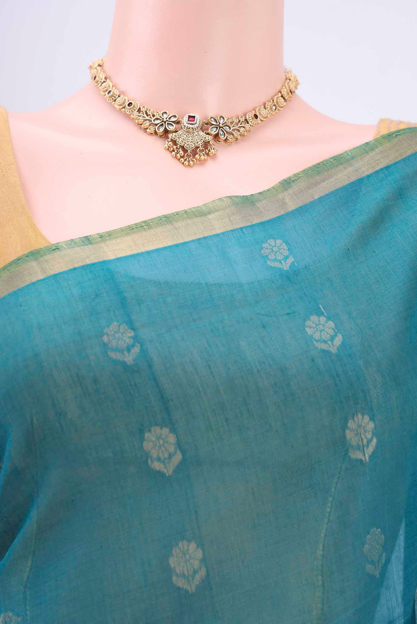 Blue Silk Cotton Saree - Image 2