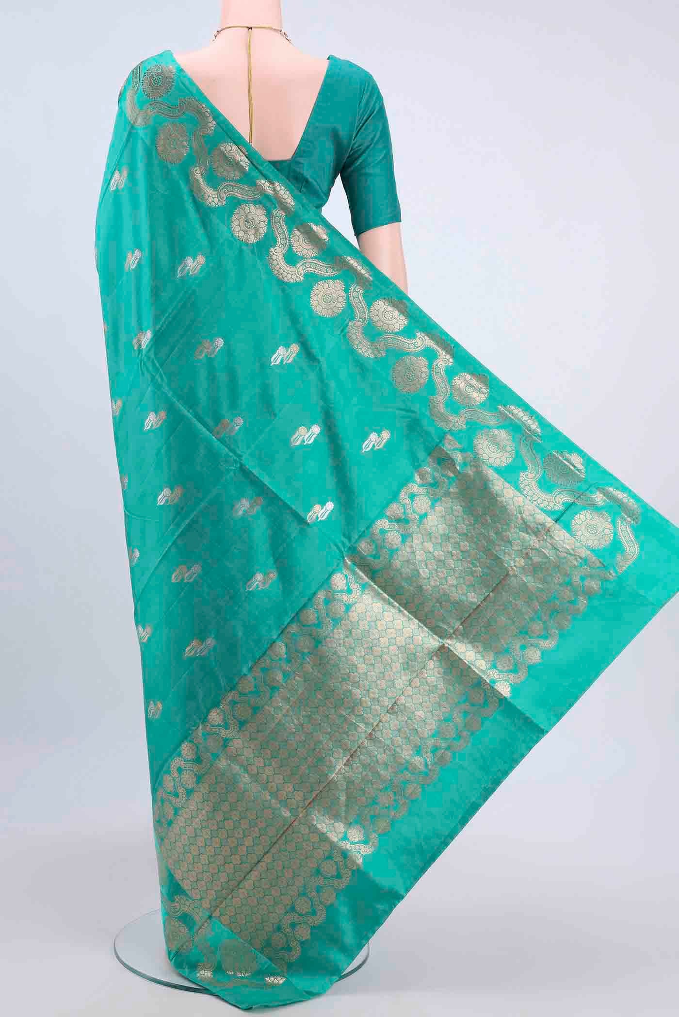 Teal Banarasi Katan Silk Saree - Image 3