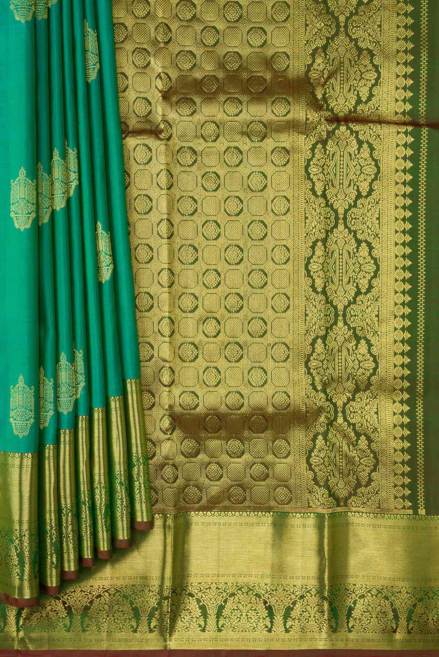 Turquoise Kanchipuram Silk Saree - Image 4