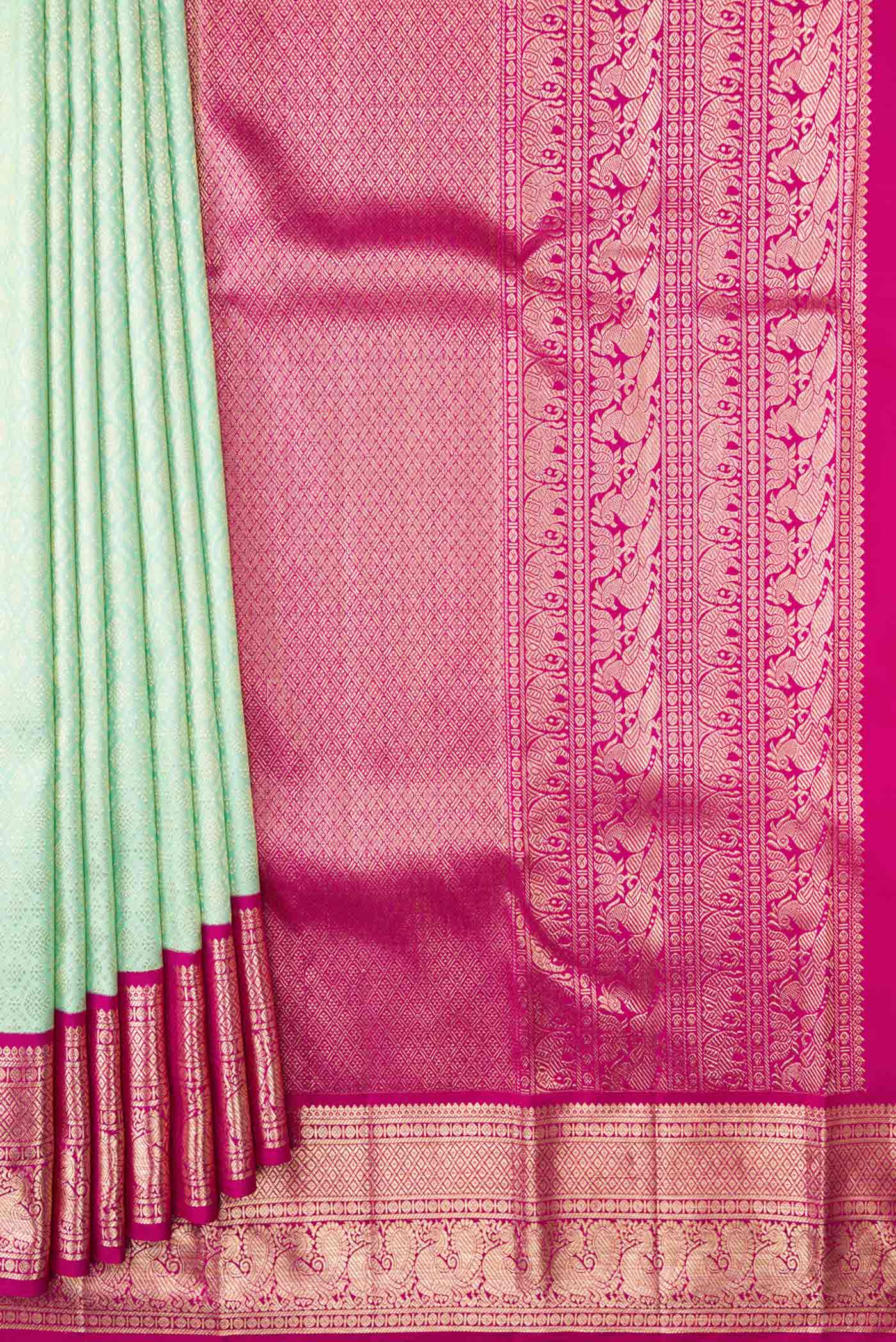 Sea Green Dual Tone Kanchipuram Silk Saree - Image 4