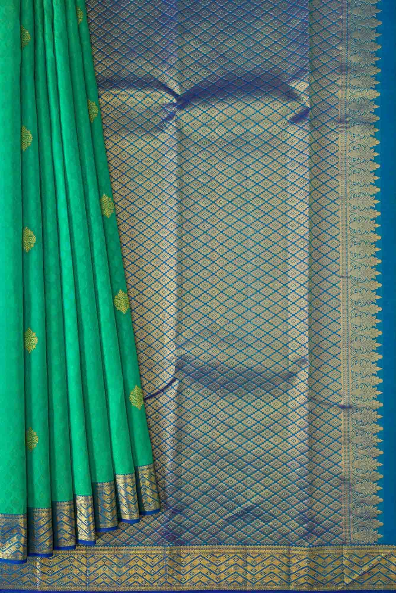 Sea Green Dual Tone Kanchipuram Silk Saree - Image 2