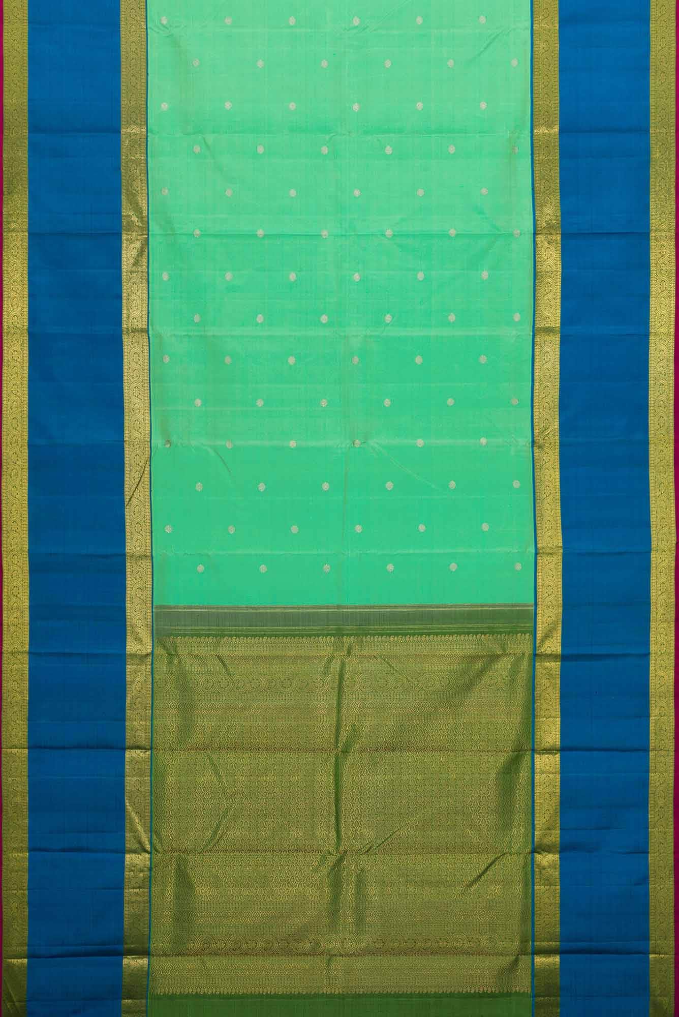 Pure Silk Pure Zari Sea Green Dual Tone Kanchipuram Saree - Image 4