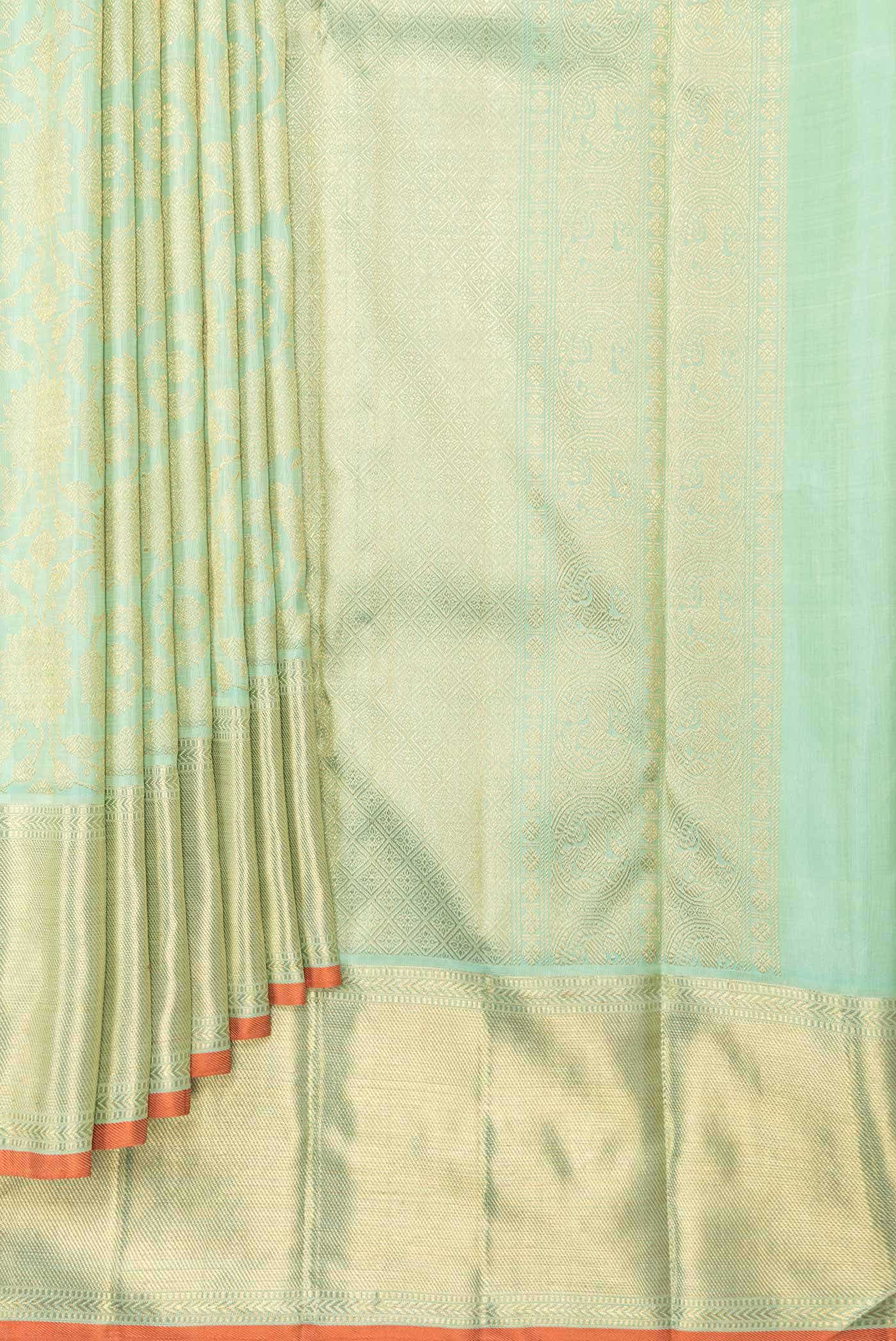Pure Silk Pure Zari Sea Green Dual Tone Kanjivaram Saree - Image 2