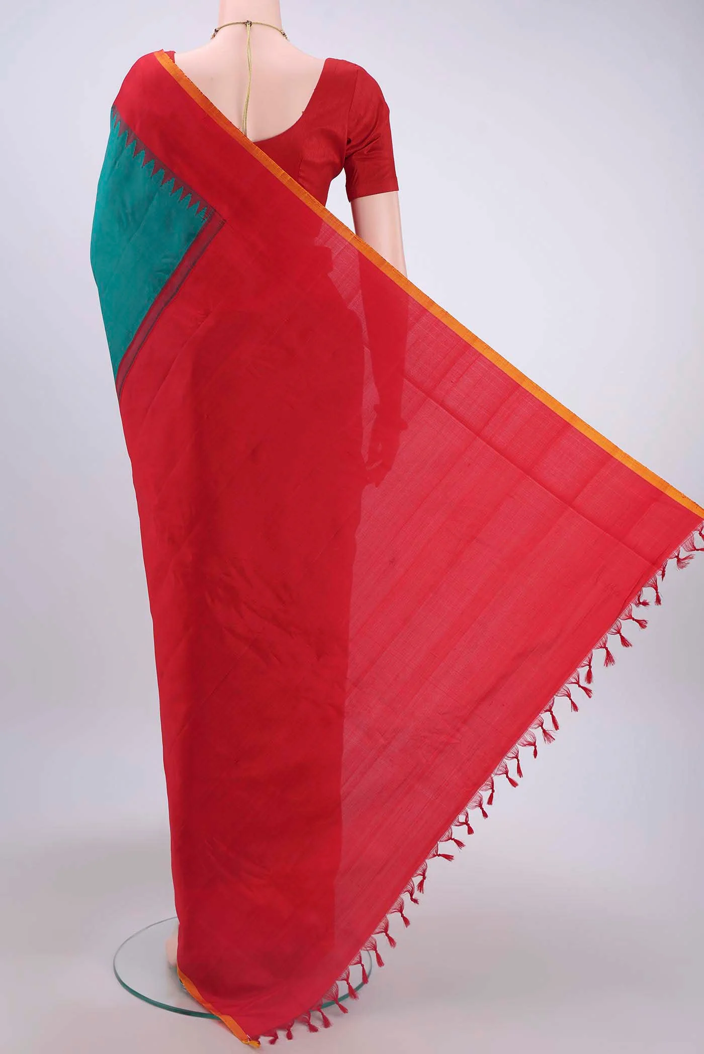 Sea Green Gadwal Silk Saree - Image 3