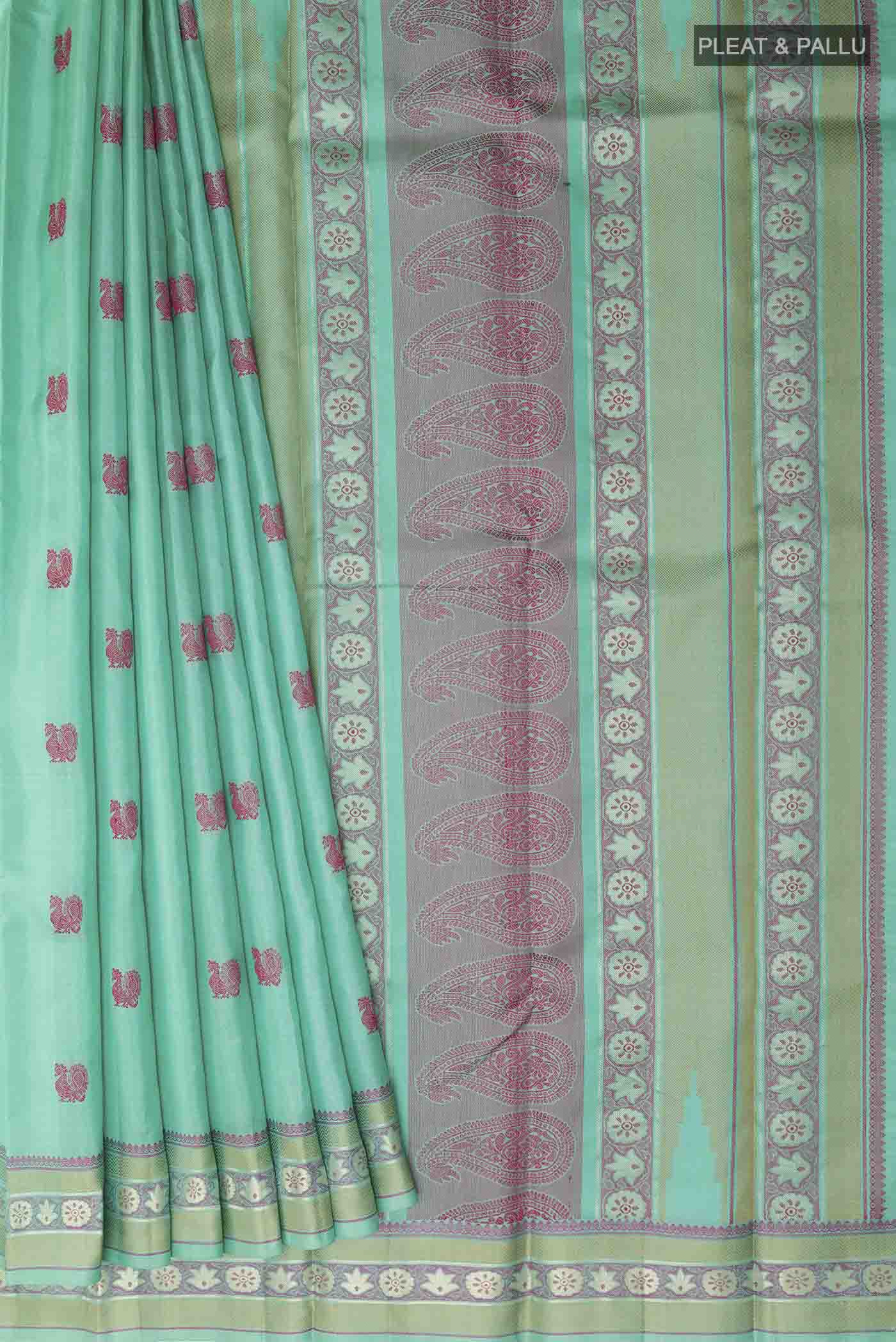 Sea Green Kanchipuram Silk Saree - Image 4