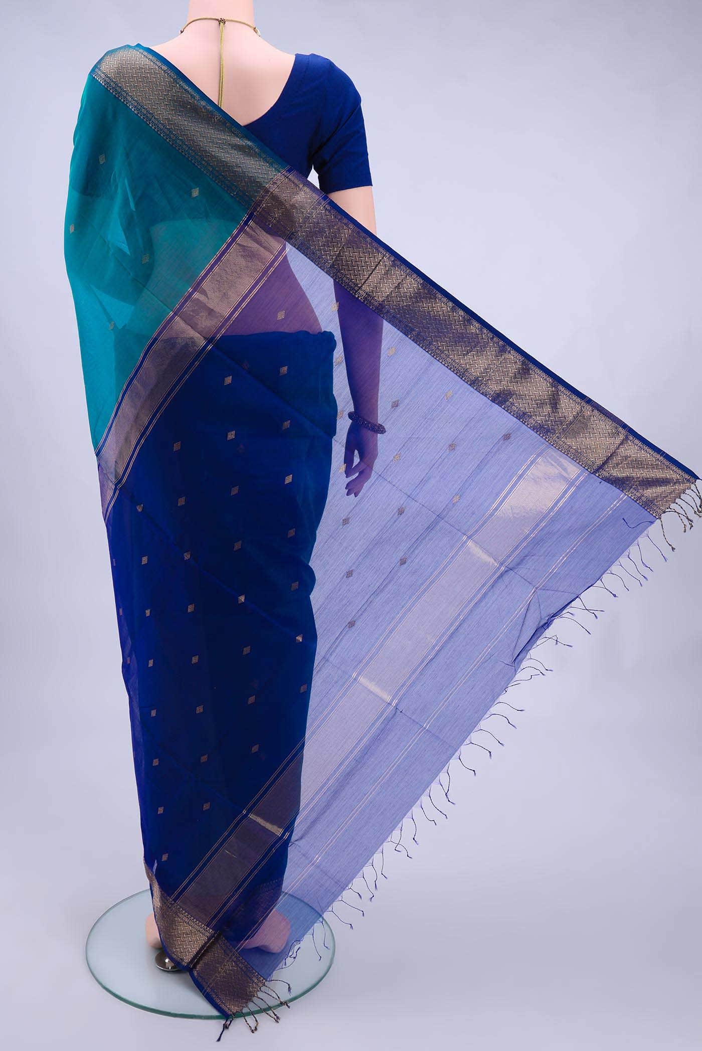 Sea Green Maheshwari Silk Cotton Saree - Image 2