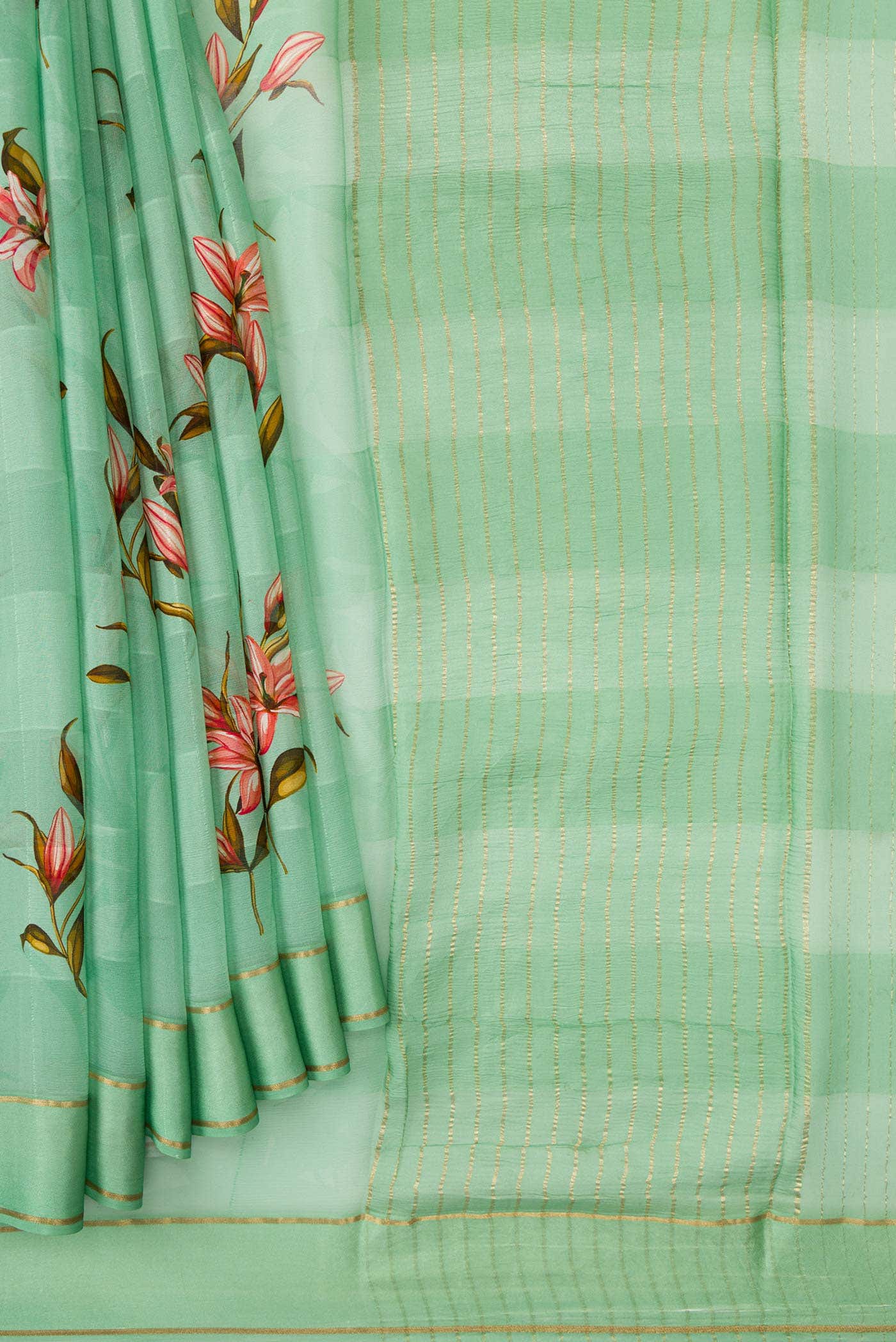 Sea Green Mysore Georgette Saree - Image 2