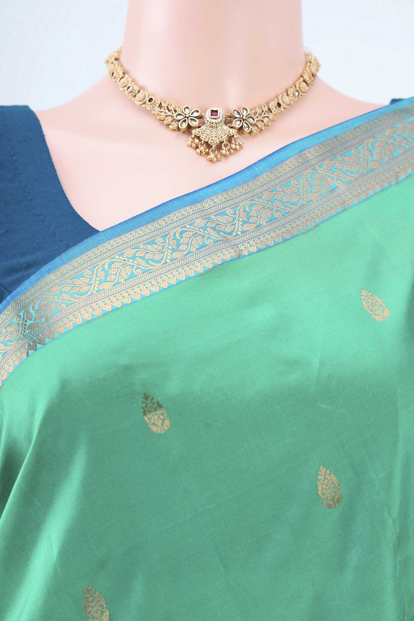 Sea Green Nangavalli Silk [ Salem ] Saree - Image 2