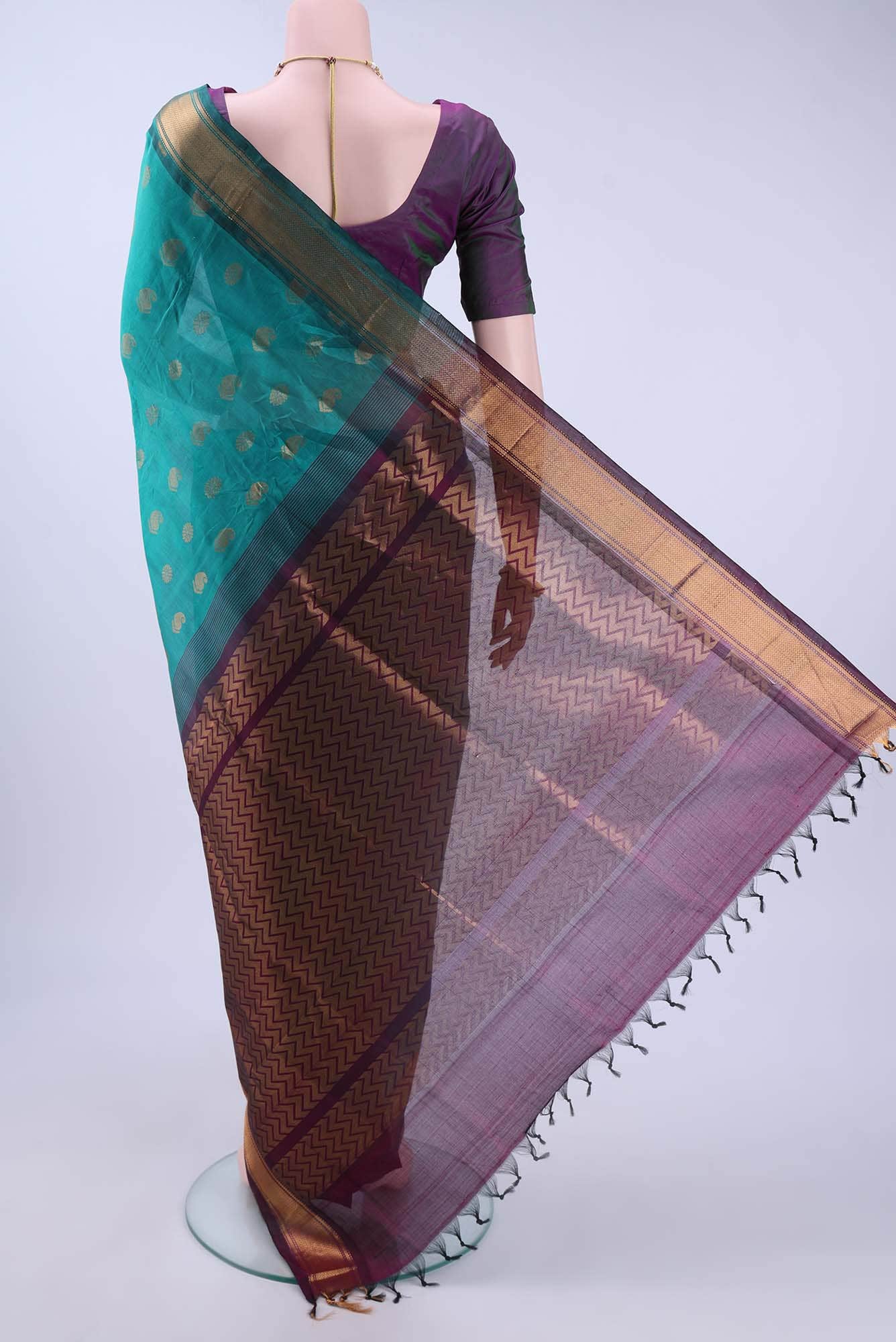 Sea Green Silk Cotton Saree - Image 3