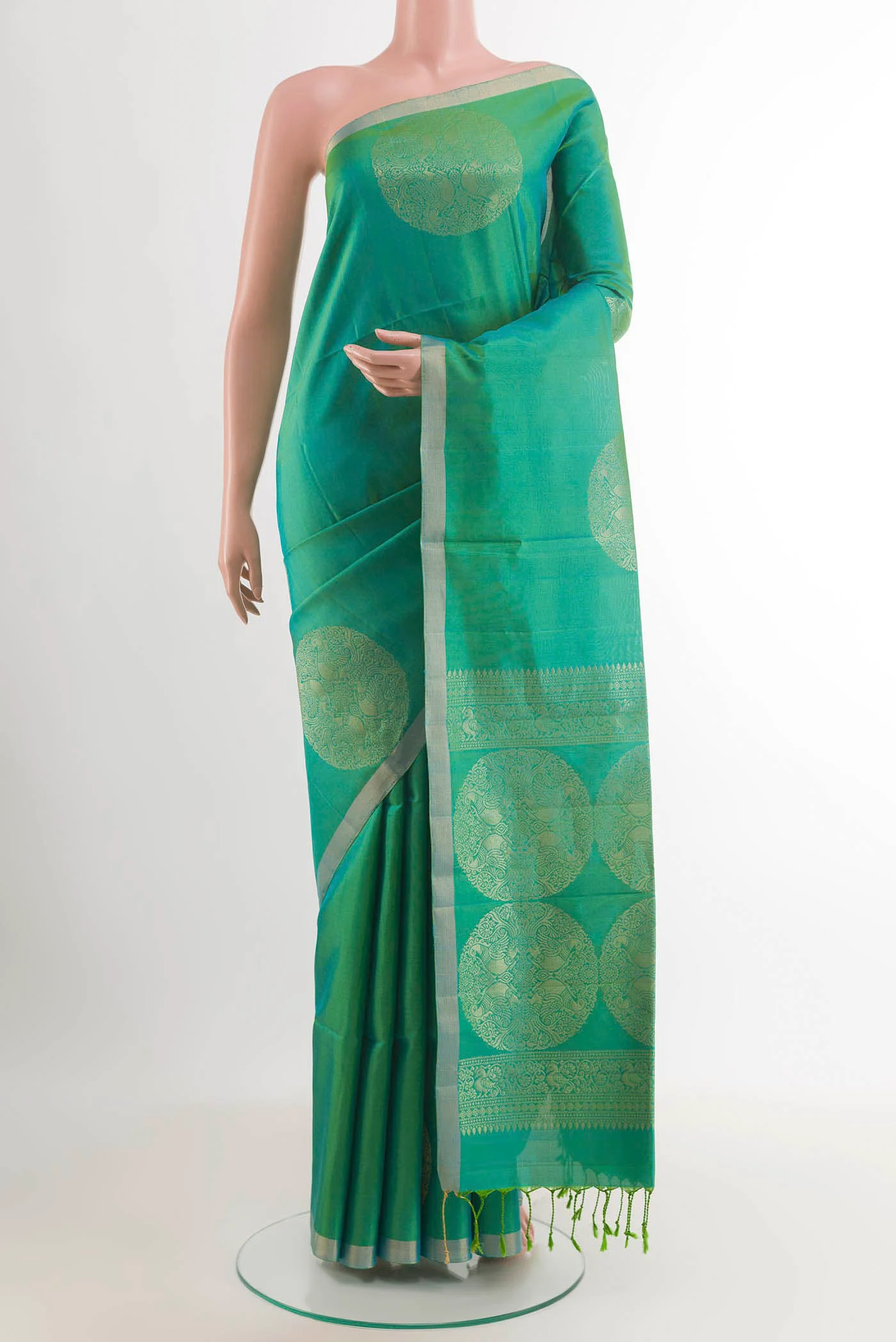 Green with Blue Color Soft Silk Saree