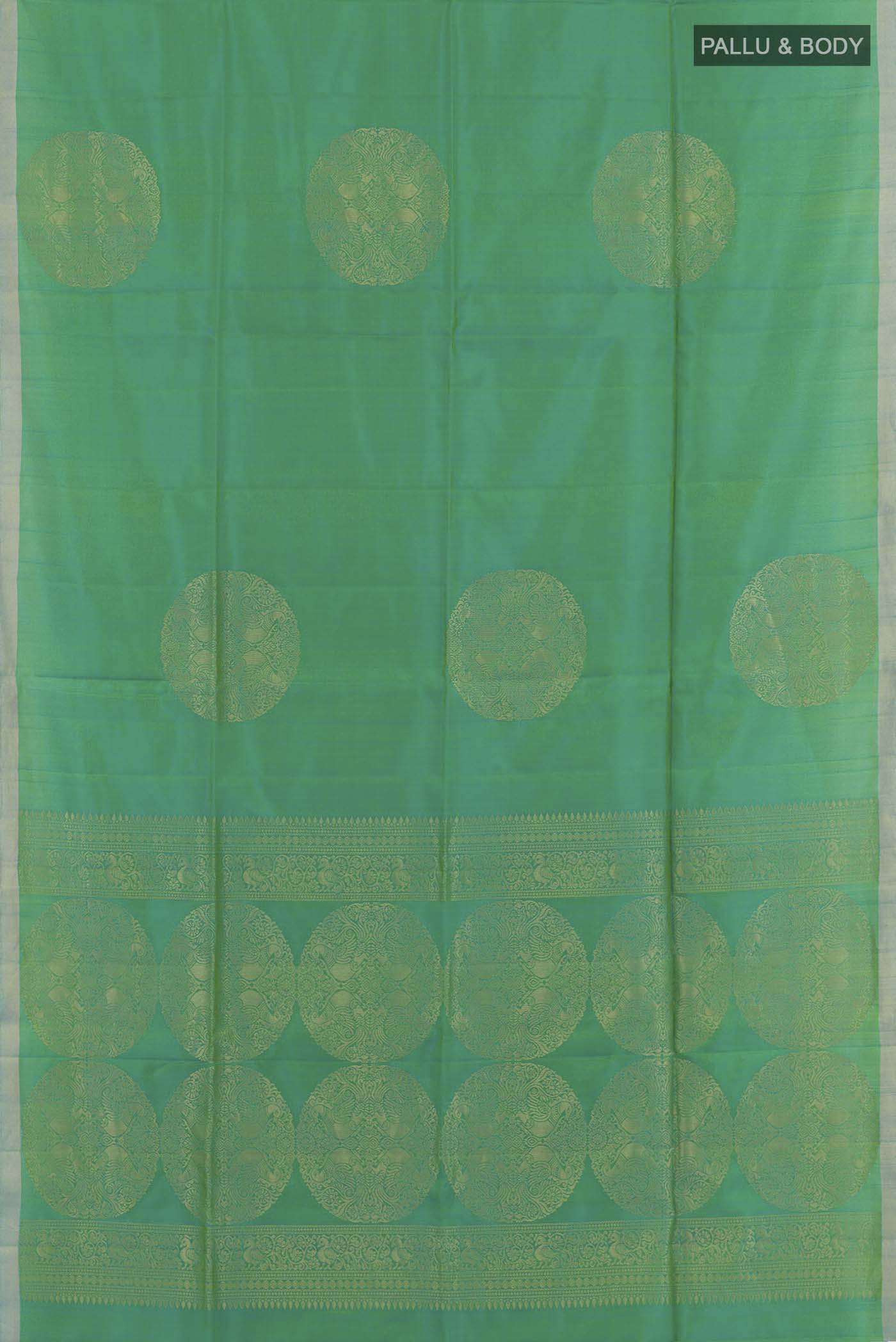 Green with Blue Color Soft Silk Saree - Image 3