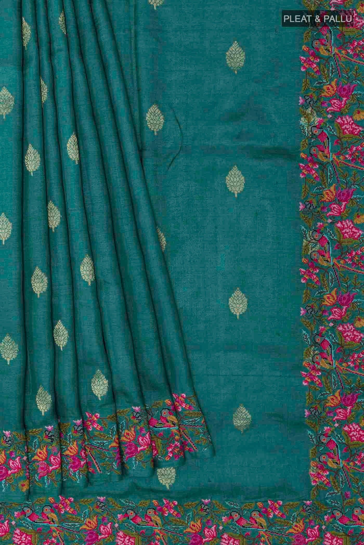 Sea Green Tussar Saree - Image 4