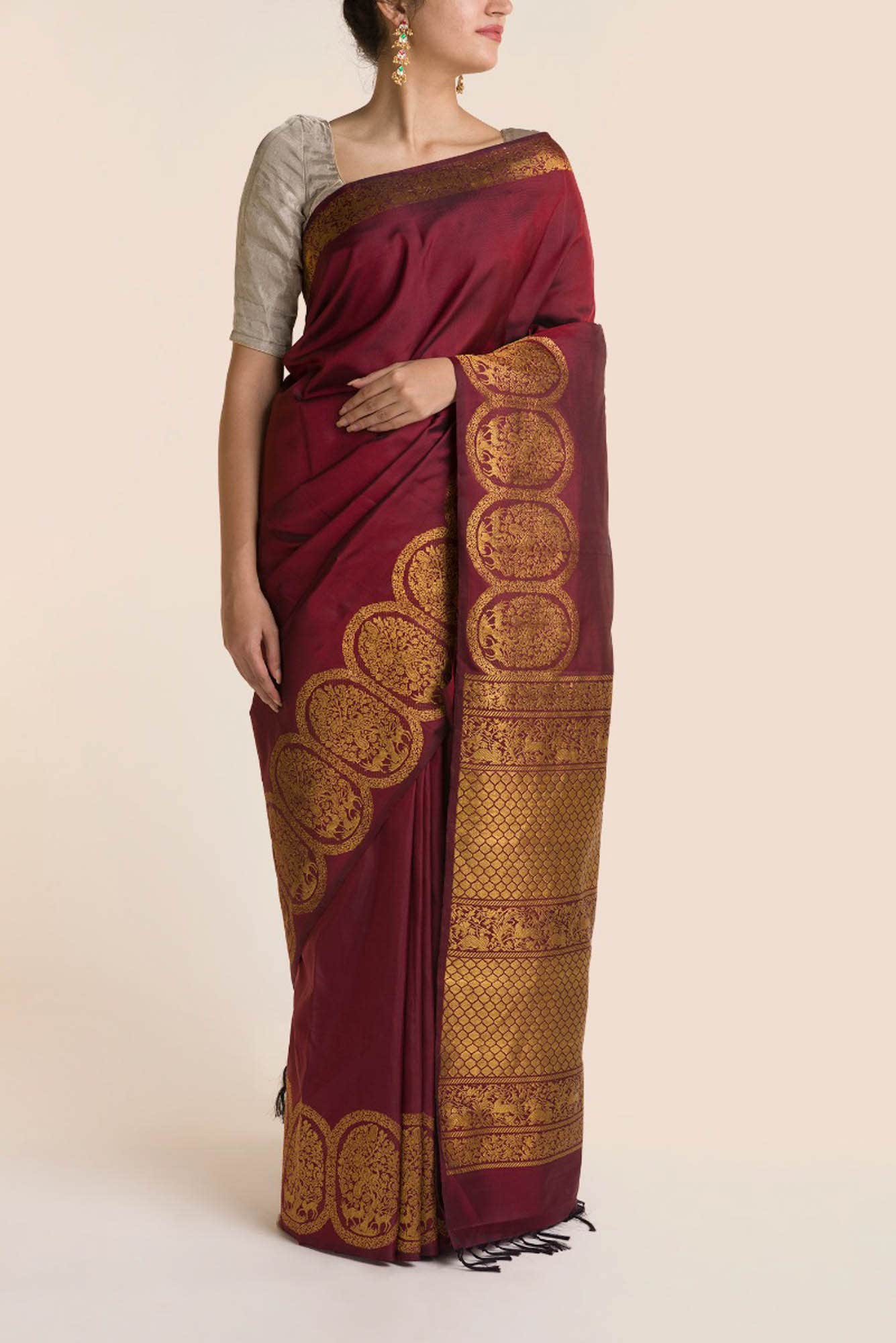 Shringar-Maroon Kanchipuram Silk Saree - Image 2