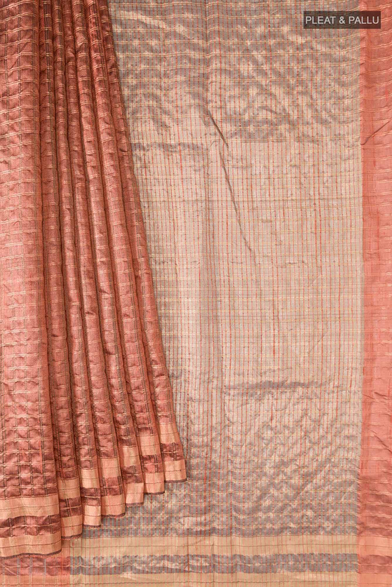 Shruthi-Rust Bhagalpuri Tussar Silk Saree - Image 6