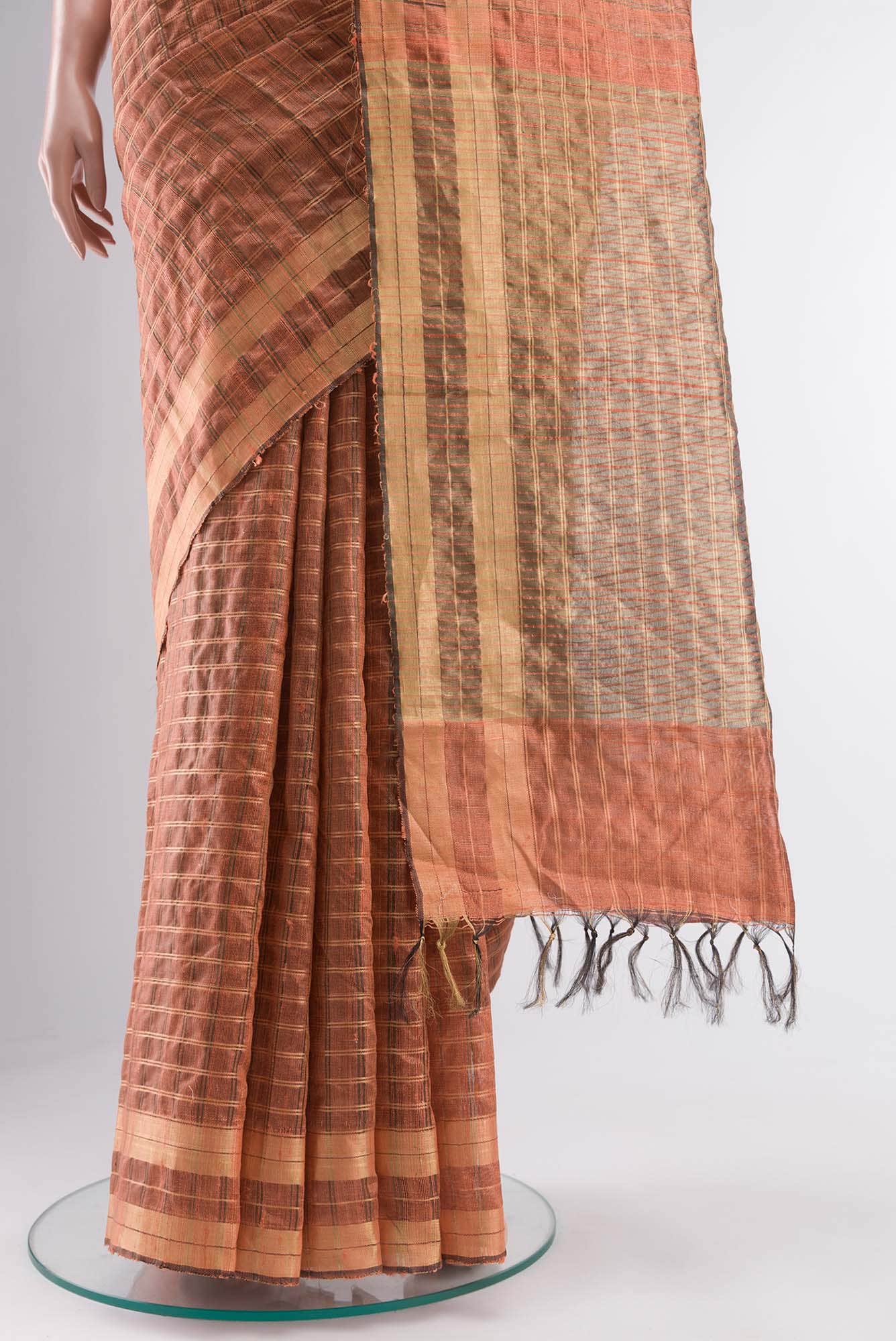 Shruthi-Rust Bhagalpuri Tussar Silk Saree - Image 9