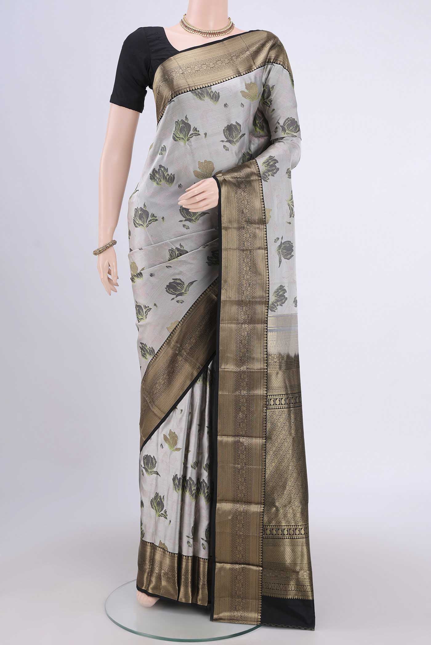 Grey Bangalore Silk Saree