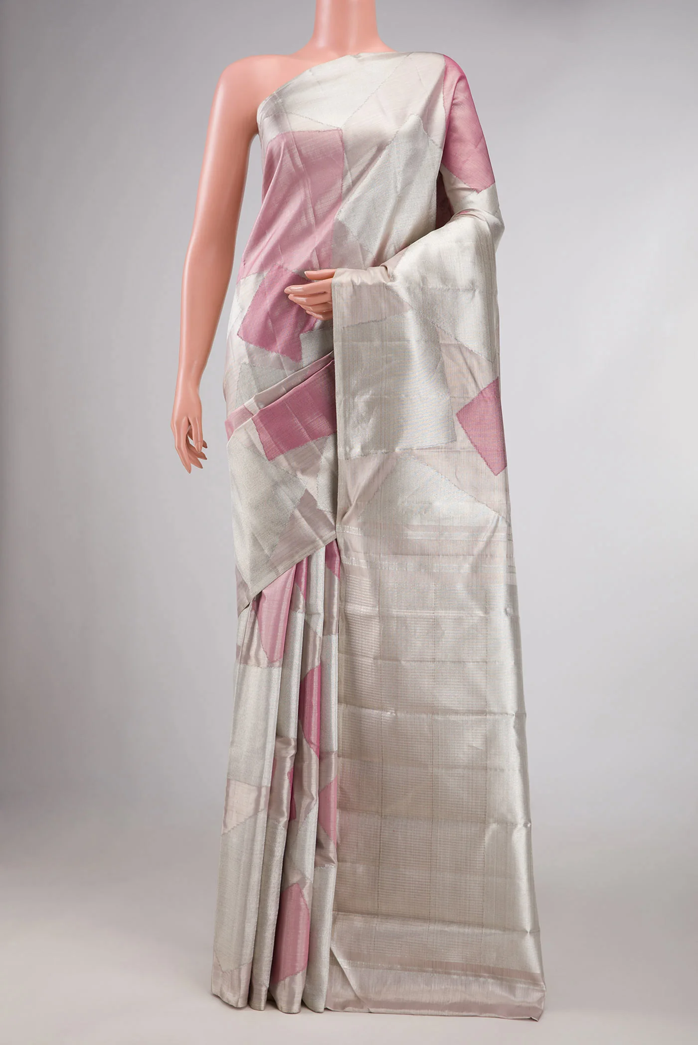 Silver Dual Tone Kanjivaram Tissue Silk Saree