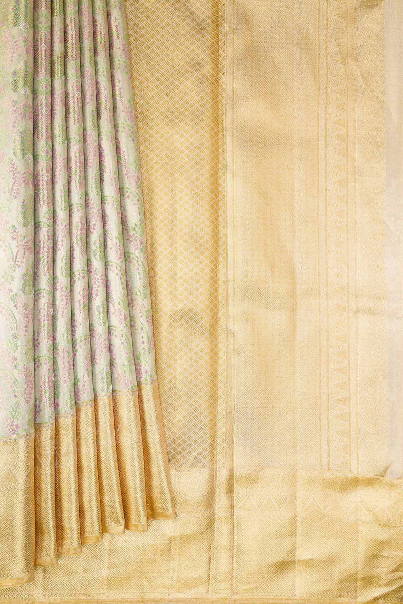 Light Green with Silver Color Kanjivaram Tissue Silk Saree - Image 4