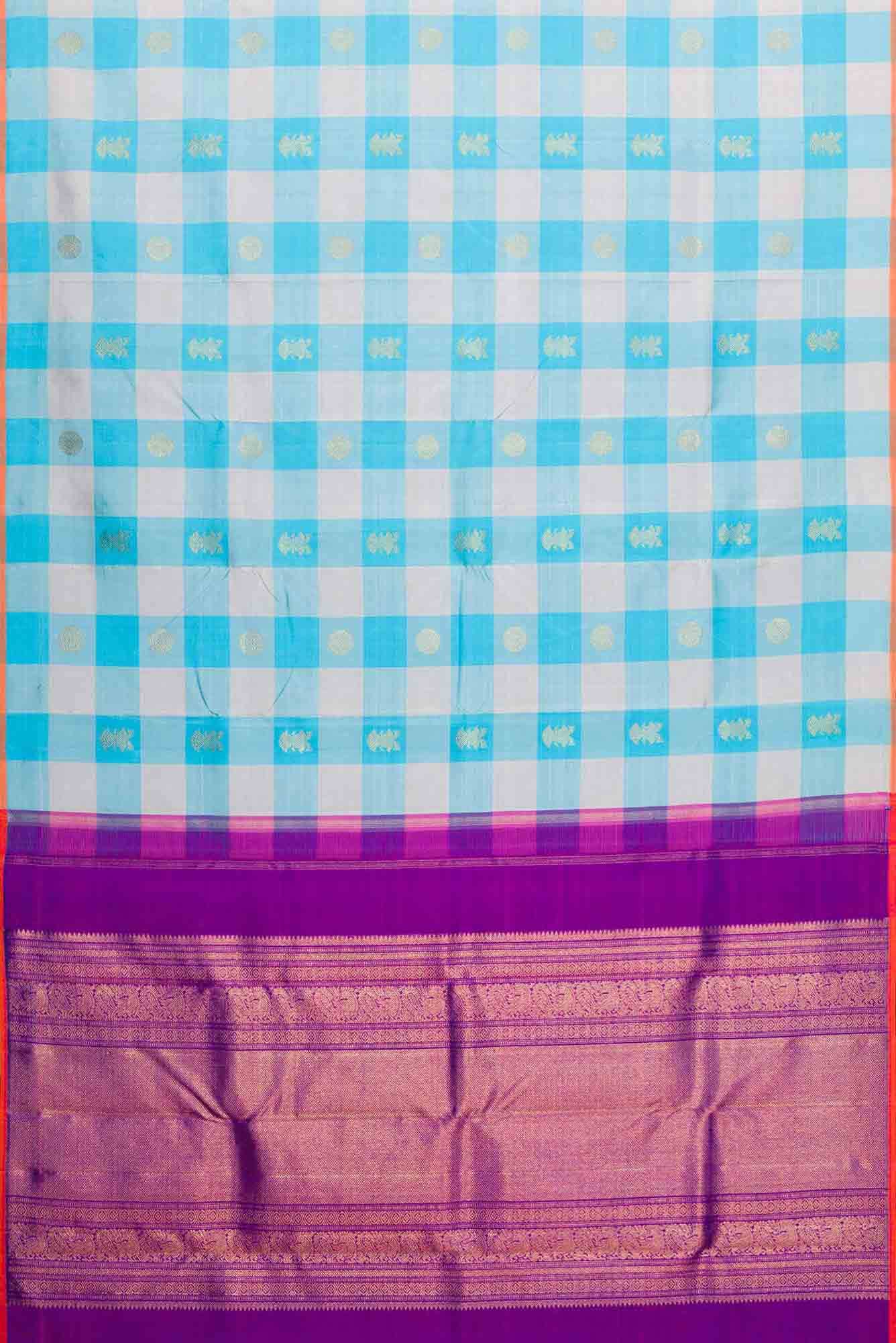 Sky Blue and Grey Dual Tone Kanjivaram Silk Saree - Image 4