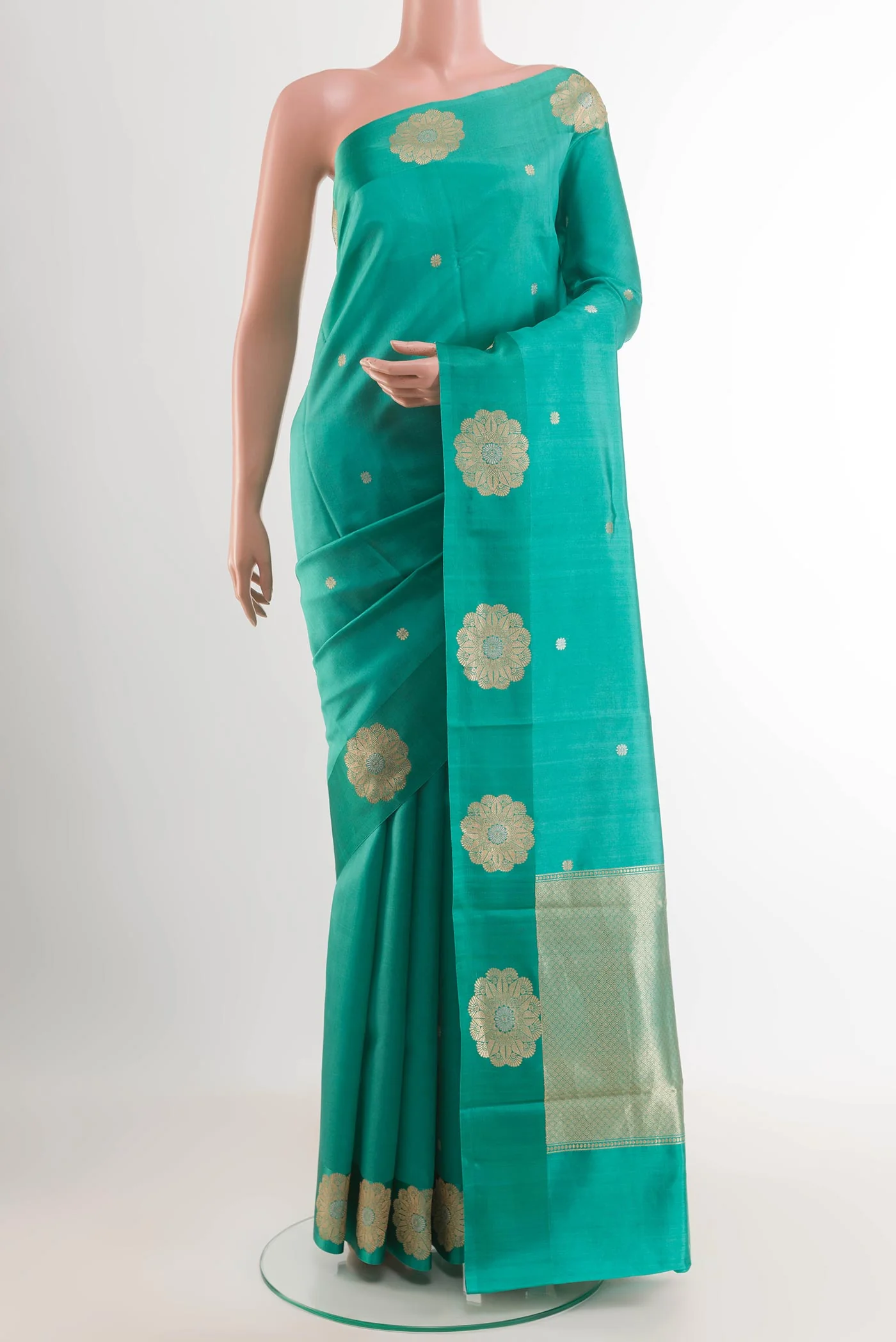 Turquoise Banarasi Katan Silk Saree