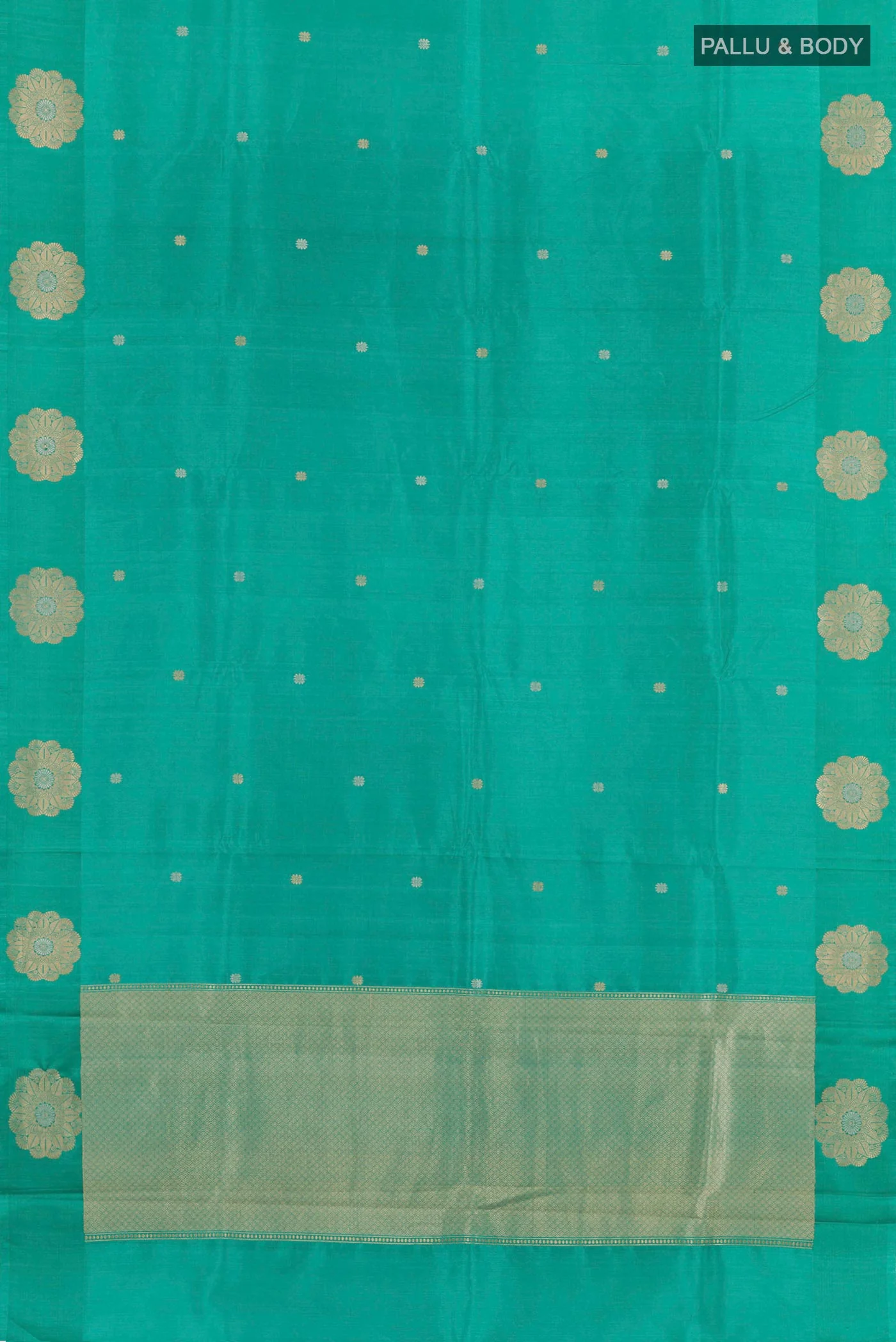 Turquoise Banarasi Katan Silk Saree - Image 3