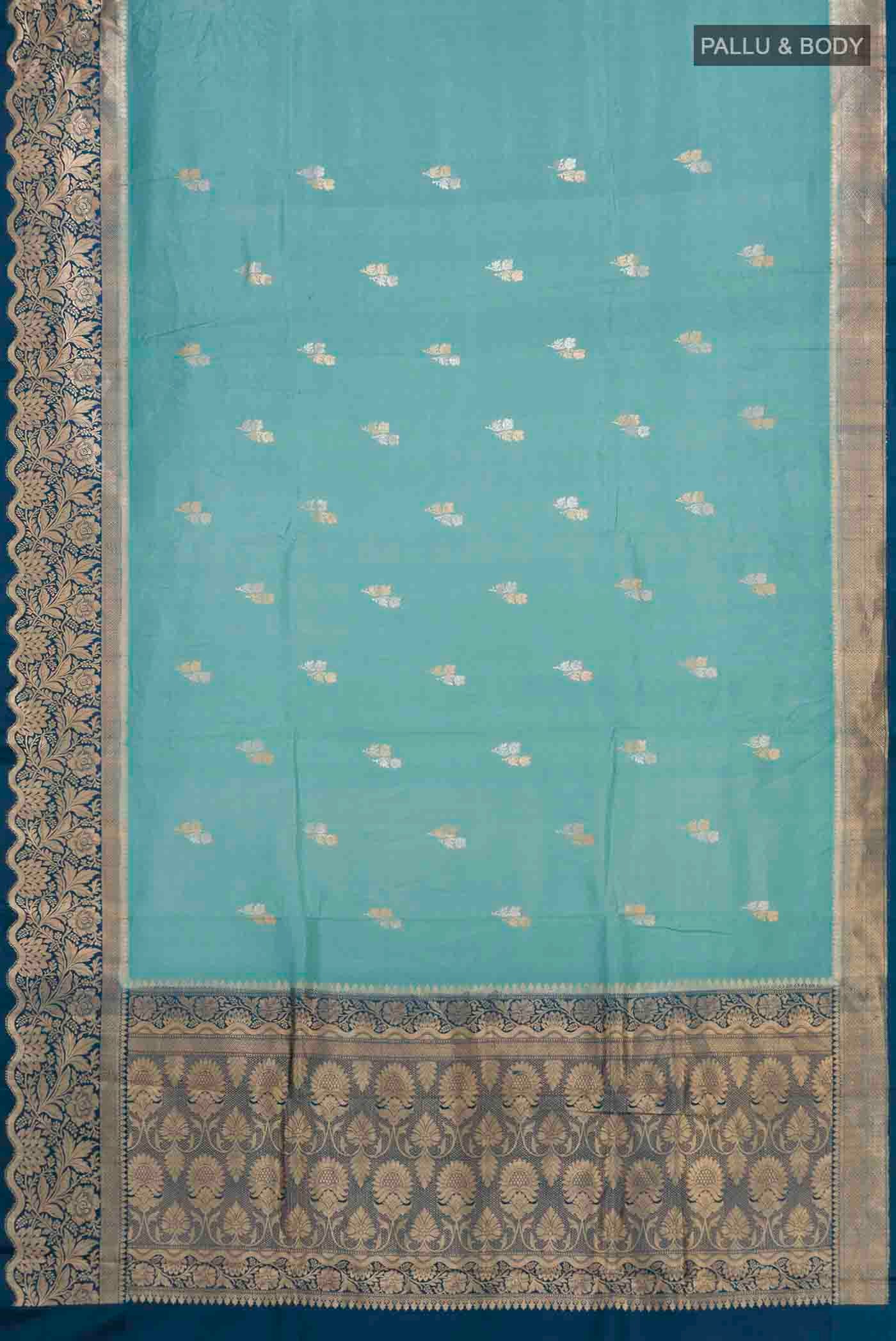 Sky Blue Banarasi Katan Silk Saree - Image 4