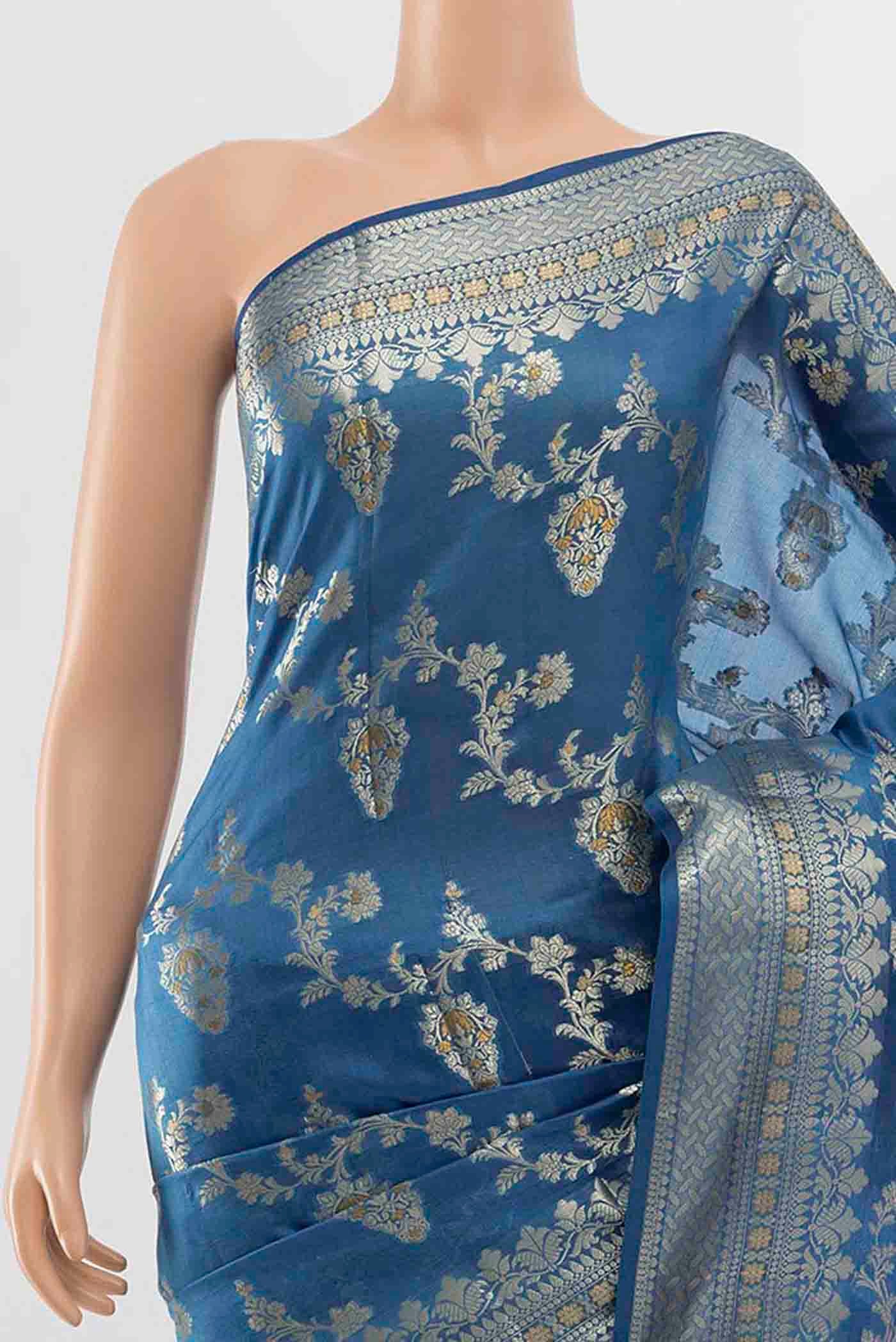 Sky Blue Banarasi Raw Silk Saree - Image 2