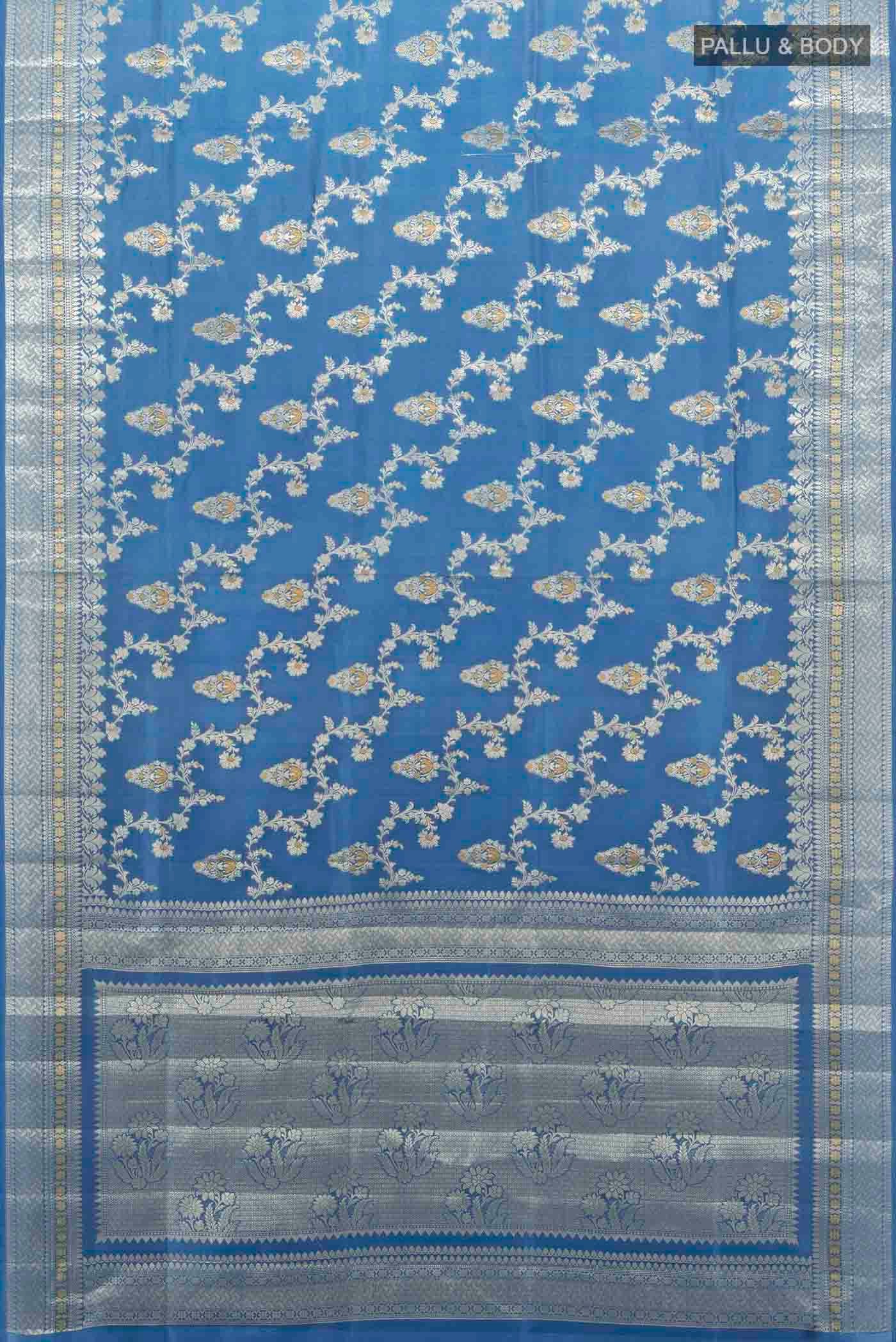 Sky Blue Banarasi Raw Silk Saree - Image 5